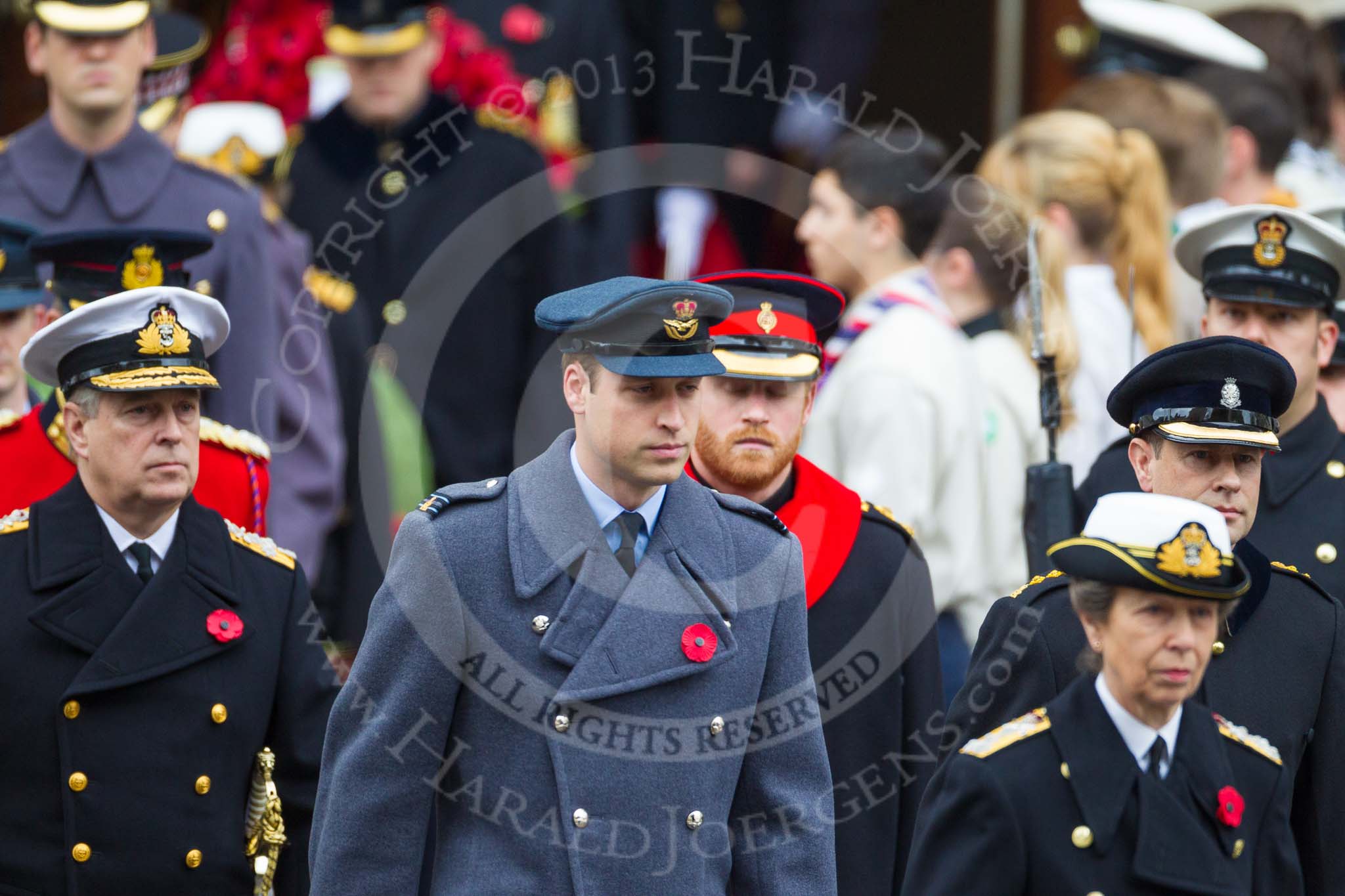 Remembrance Sunday at the Cenotaph 2015: Members of the Royal Family leaving the walking past the Cenotaph. Image #134, 08 November 2015 10:59 Whitehall, London, UK