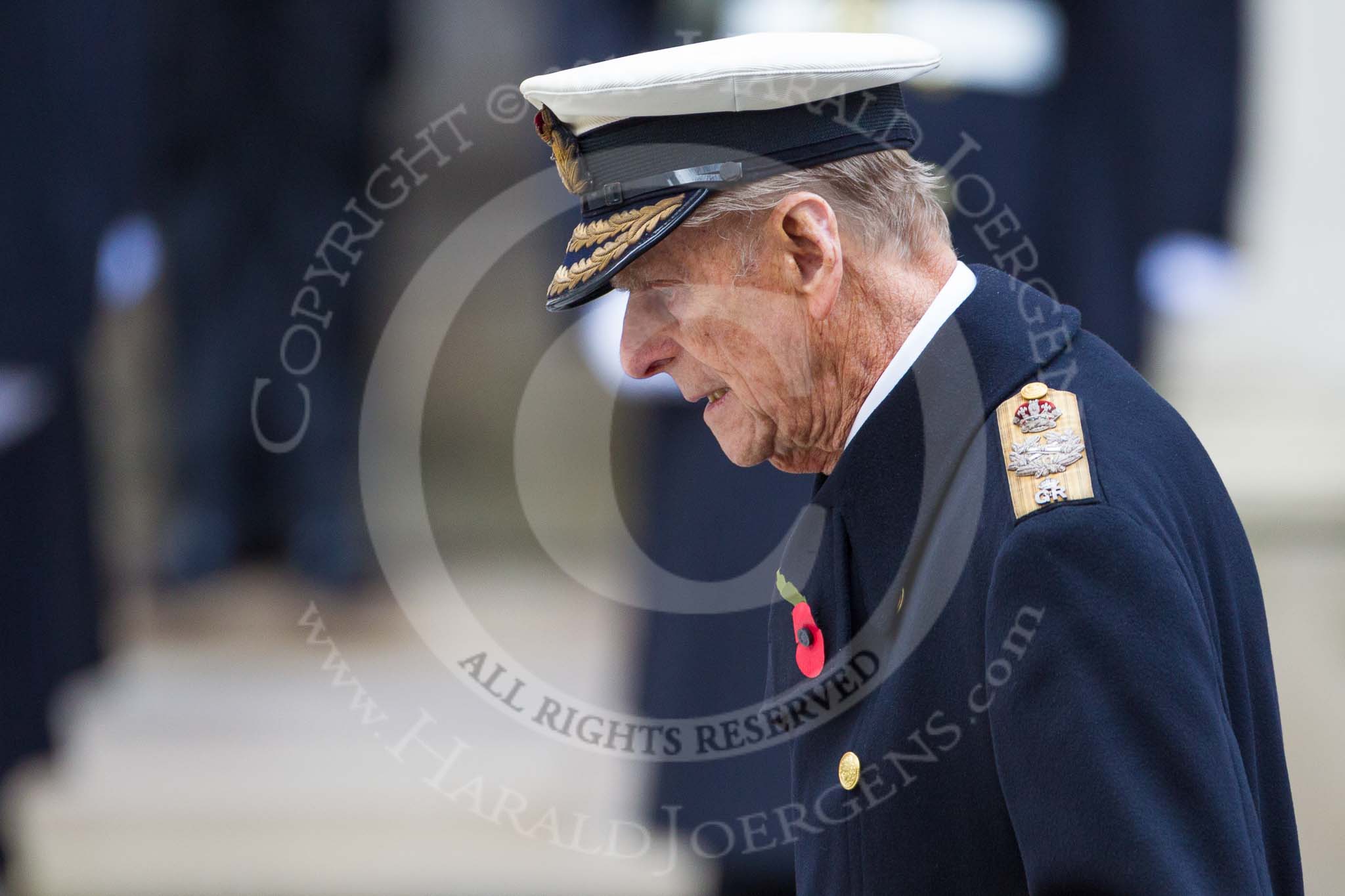 Remembrance Sunday at the Cenotaph 2015: HM The Duke of Edinburgh at the Cenotaph, laying his wreath. Image #186, 08 November 2015 11:04 Whitehall, London, UK