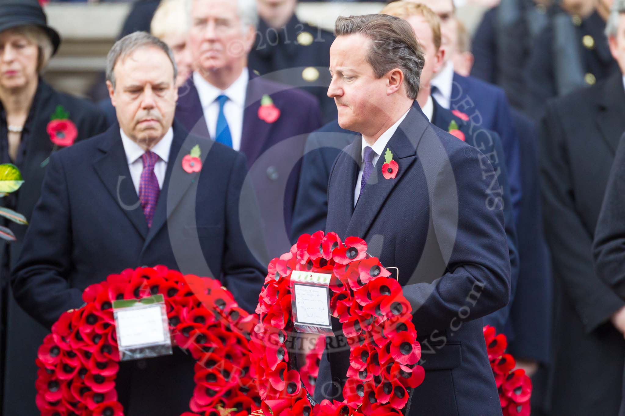 Remembrance Sunday at the Cenotaph 2015: The Prime Minister, David Cameron, walking with his wreath toward the Cenotaph. Image #202, 08 November 2015 11:06 Whitehall, London, UK