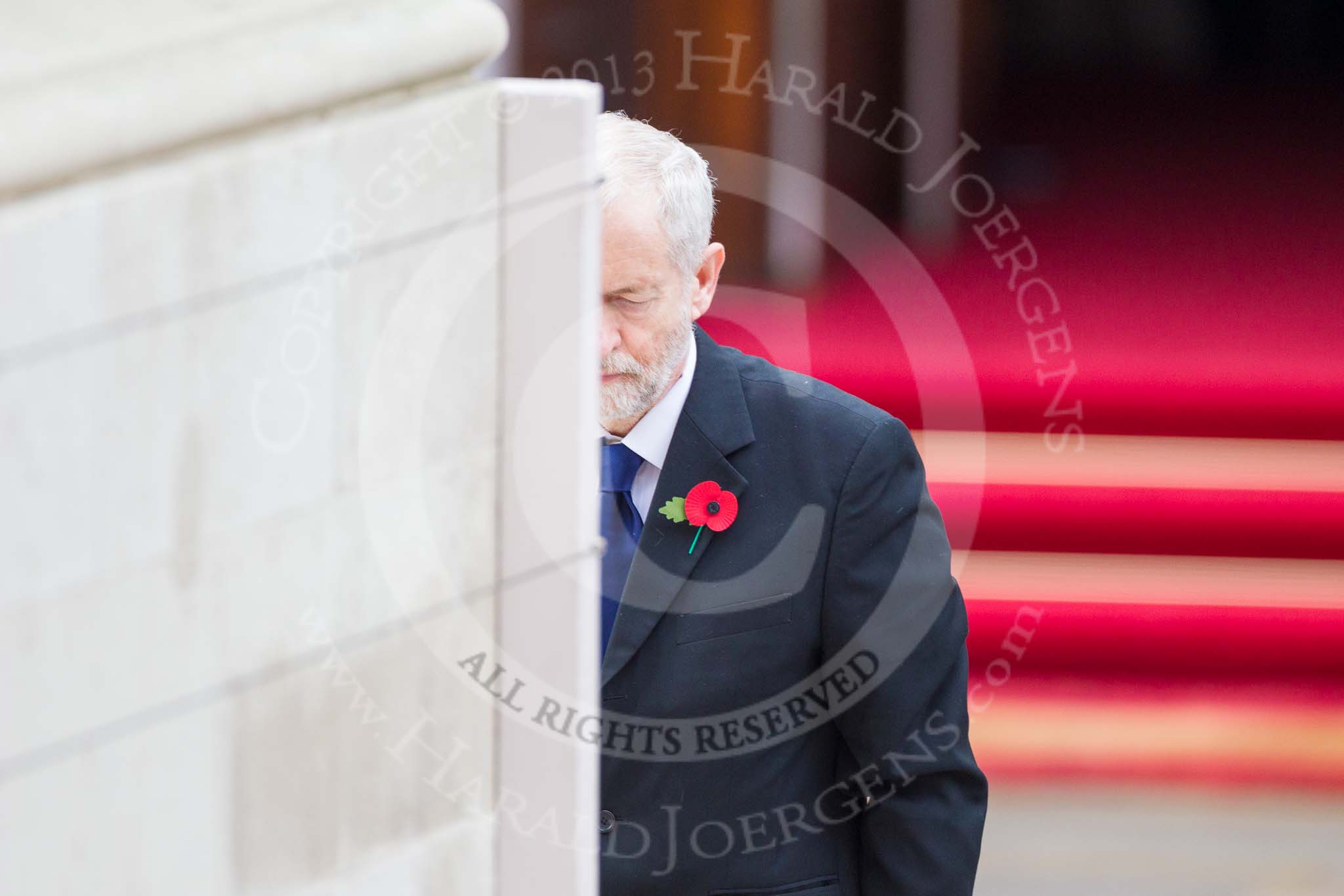 Remembrance Sunday at the Cenotaph 2015: The leader of the opposition, Jeremy Corbyn, after laying his wreath at the Cenotaph. Image #213, 08 November 2015 11:07 Whitehall, London, UK