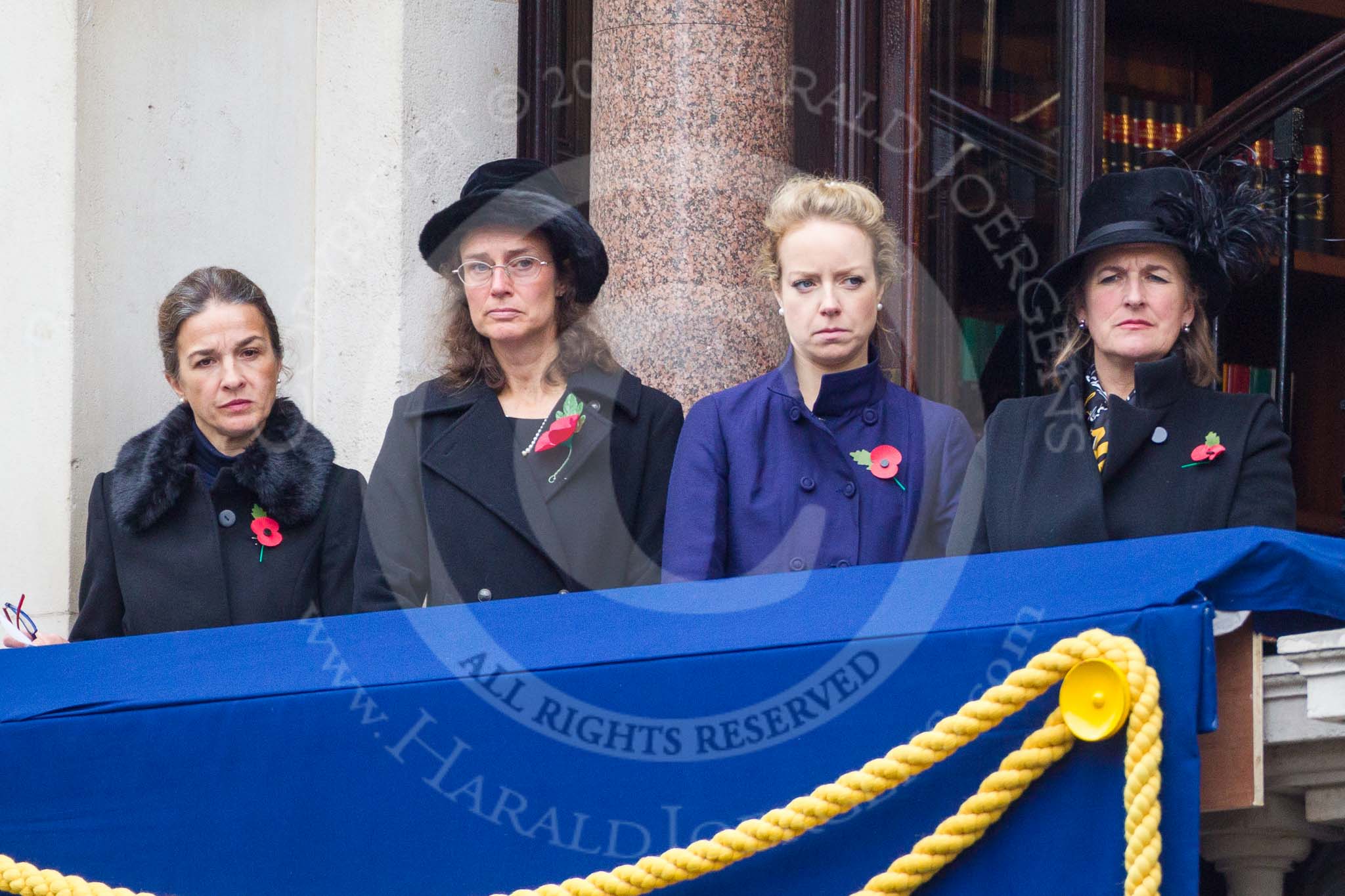 Remembrance Sunday at the Cenotaph 2015: Guests watching the ceremony from one of the balconies of the Foreign- and Commonwealth Office. Image #252, 08 November 2015 11:11 Whitehall, London, UK