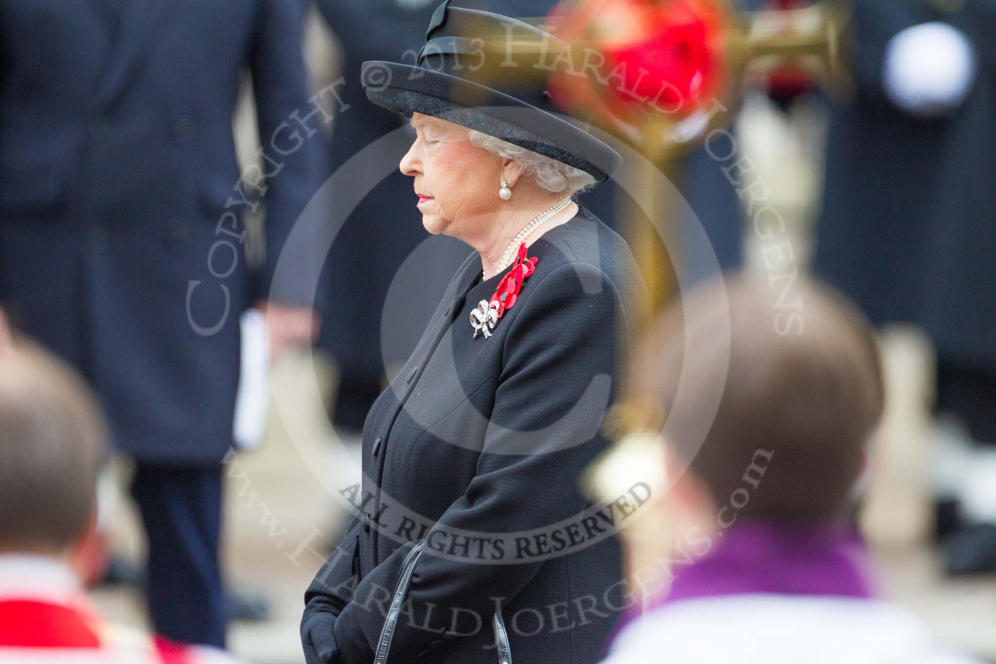 Remembrance Sunday at the Cenotaph 2015: HM The Queen during the service at the Cenotaph. Image #301, 08 November 2015 11:17 Whitehall, London, UK