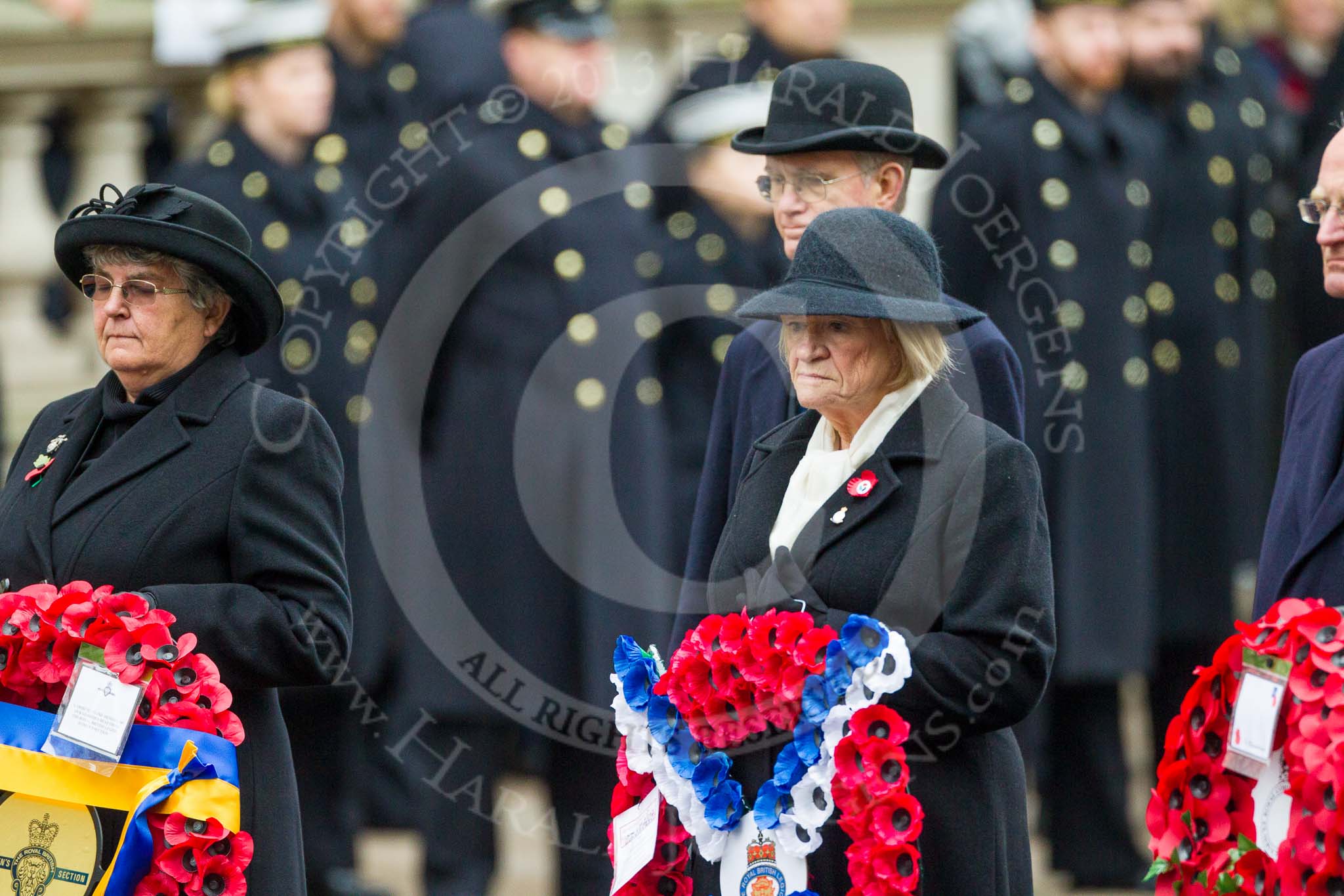 Remembrance Sunday at the Cenotaph 2015: The Royal British Legion Women’s Section National Chairman Mrs Marilyn Humphry, followed by Janet Harvey, representing the British Legion Scotland. Image #333, 08 November 2015 11:24 Whitehall, London, UK
