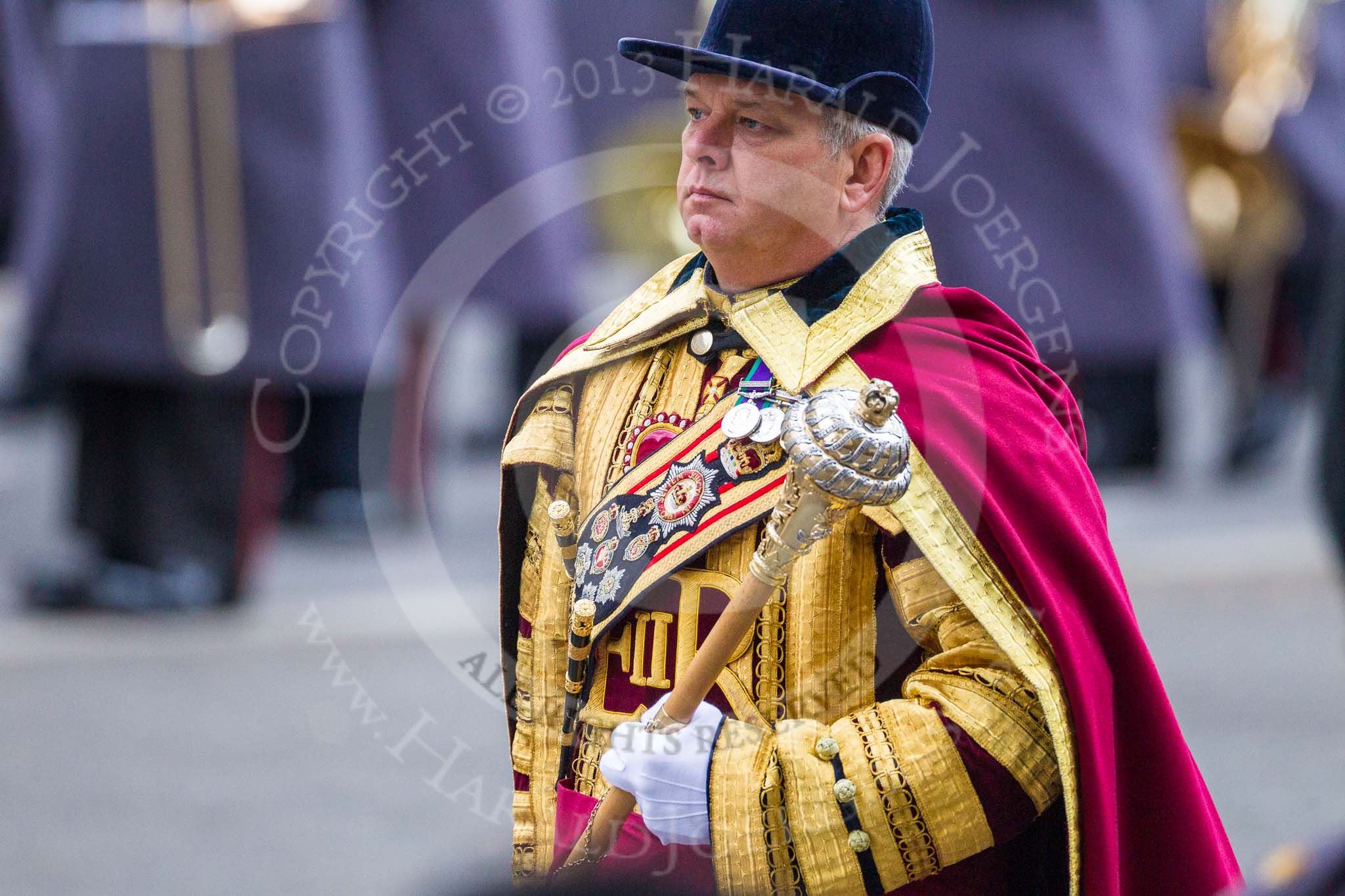Remembrance Sunday at the Cenotaph 2015: Drum Major Stephen Staite, Grenadier Guards. Image #352, 08 November 2015 11:29 Whitehall, London, UK