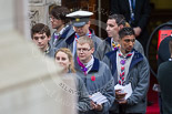 Remembrance Sunday at the Cenotaph 2015: The Queen's Scouts emerging from the Foreign- and Commonwealth Office to distribute leaflets with information about the service. Image #11, 08 November 2015 09:11 Whitehall, London, UK