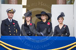 Remembrance Sunday at the Cenotaph 2015: Vice Admiral Sir Tim Laurence, the husband of the Princess Royal, HRH The Duchess of Wessex, HM The Queen (Máxima) of the Netherlands, and HRH The Countess of Wessex on the balcony of the Foreign- and Commonwealth Office. Image #122, 08 November 2015 10:58 Whitehall, London, UK