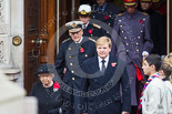 Remembrance Sunday at the Cenotaph 2015: HM The Queen, with  HM King Willem-Alexander of the Netherlands, followed by the other members of the Royal Family, leaving the Foreign- and Commonwealth Office. Image #127, 08 November 2015 10:58 Whitehall, London, UK
