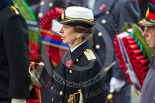 Remembrance Sunday at the Cenotaph 2015: HRH The Princess Royal (Princess Anne), in the uniform of an Admiral in the Royal Navy, standing at the Cenotaph. Image #142, 08 November 2015 10:59 Whitehall, London, UK