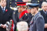 Remembrance Sunday at the Cenotaph 2015: HRH The Duke of Cambridge, HRH Prince Harry, and HRH The Duke of York walking with their wreaths towards the Cenotaph. Image #192, 08 November 2015 11:05 Whitehall, London, UK