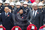 Remembrance Sunday at the Cenotaph 2015: The Acting High Commissioner of Trinidad and Tobago, the Minister Counsellor of Jamaica, and the High Commissioner of Tanzania with their wreaths at the Cenotaph. Image #225, 08 November 2015 11:09 Whitehall, London, UK