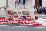 Remembrance Sunday at the Cenotaph 2015: After the event. The wreaths have been repositioned, many have been hung onto wires. Image #380, 08 November 2015 12:55 Whitehall, London, UK