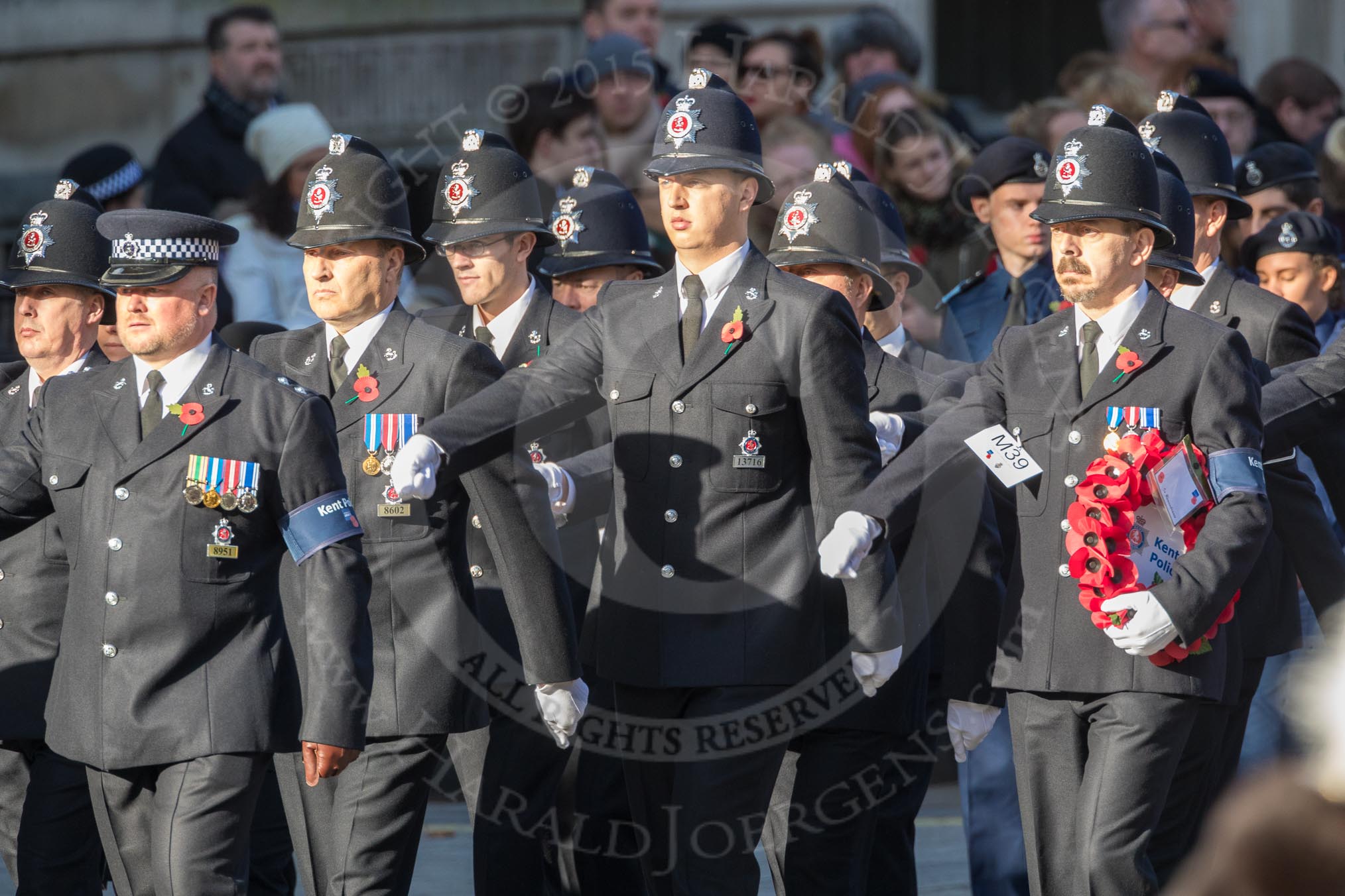 March Past, Remembrance Sunday at the Cenotaph 2016: M39 Kent Police.
Cenotaph, Whitehall, London SW1,
London,
Greater London,
United Kingdom,
on 13 November 2016 at 13:19, image #2932