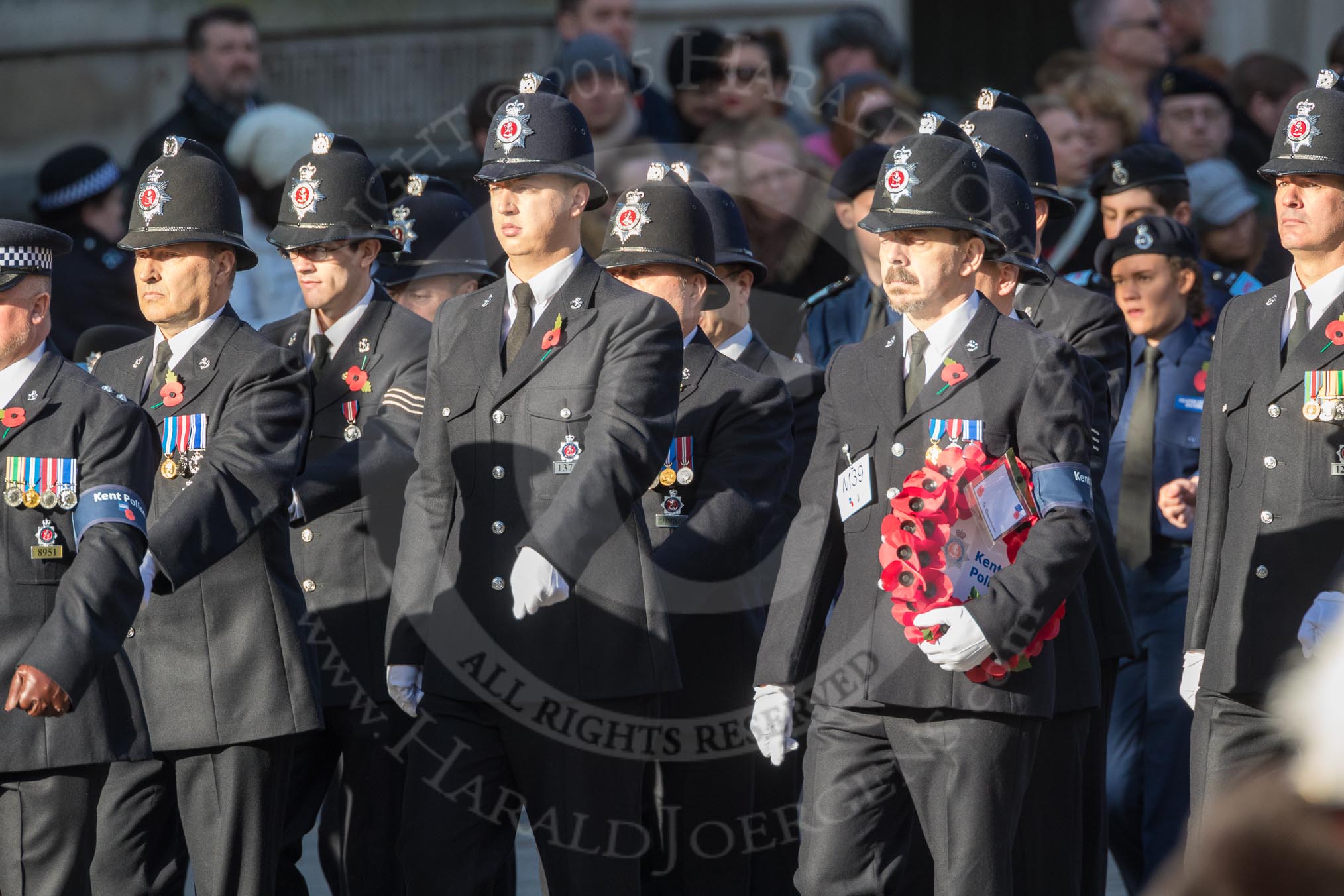 March Past, Remembrance Sunday at the Cenotaph 2016: M39 Kent Police.
Cenotaph, Whitehall, London SW1,
London,
Greater London,
United Kingdom,
on 13 November 2016 at 13:19, image #2933