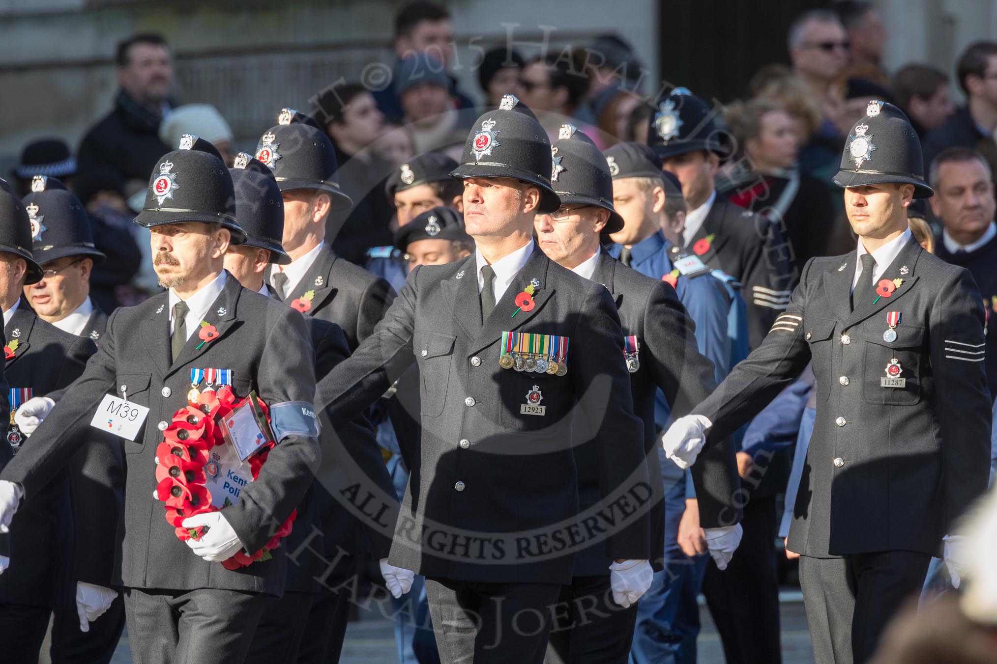 March Past, Remembrance Sunday at the Cenotaph 2016: M39 Kent Police.
Cenotaph, Whitehall, London SW1,
London,
Greater London,
United Kingdom,
on 13 November 2016 at 13:19, image #2936