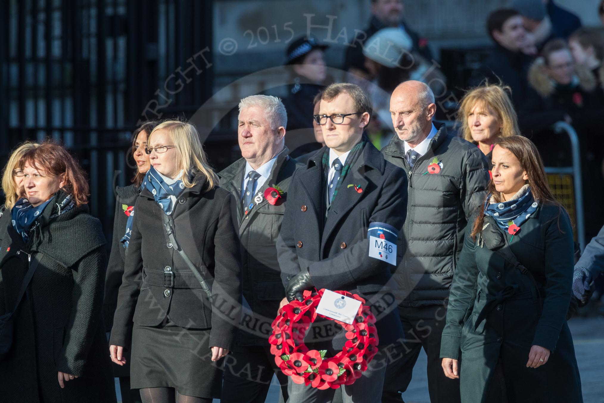 March Past, Remembrance Sunday at the Cenotaph 2016: M46 Commonwealth War Graves Commission.
Cenotaph, Whitehall, London SW1,
London,
Greater London,
United Kingdom,
on 13 November 2016 at 13:20, image #3002