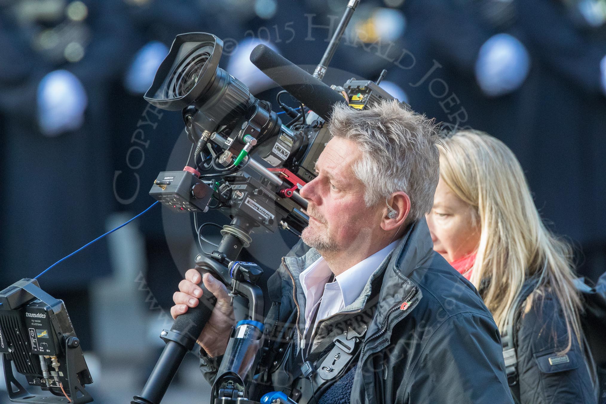 March Past, Remembrance Sunday at the Cenotaph 2016: The BBC Steadicam-operator after a day's ork with a heavy beast of a camera.
Cenotaph, Whitehall, London SW1,
London,
Greater London,
United Kingdom,
on 13 November 2016 at 13:22, image #3092
