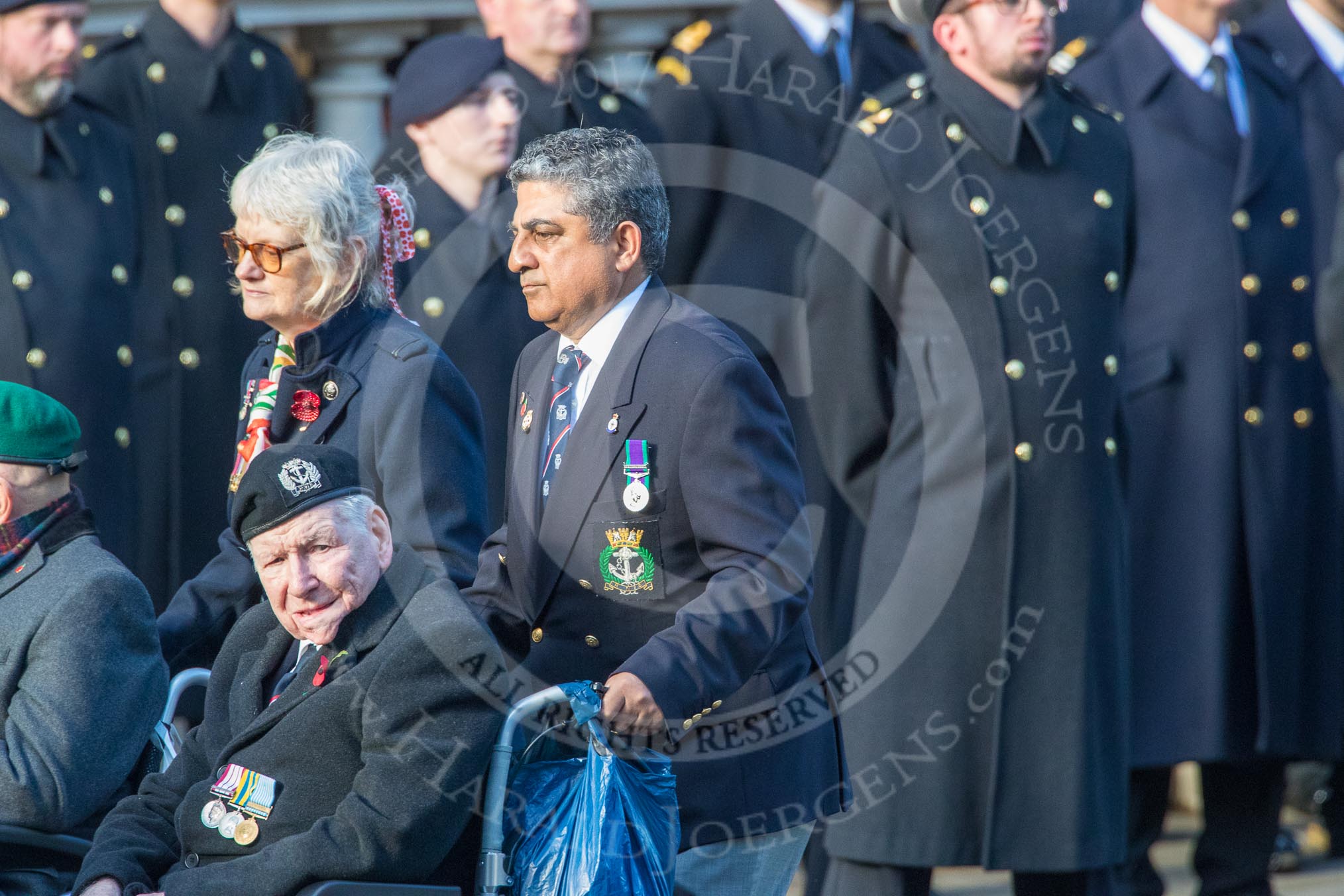 Royal Naval Association  (Group E1, 94 members) during the Royal British Legion March Past on Remembrance Sunday at the Cenotaph, Whitehall, Westminster, London, 11 November 2018, 11:41.