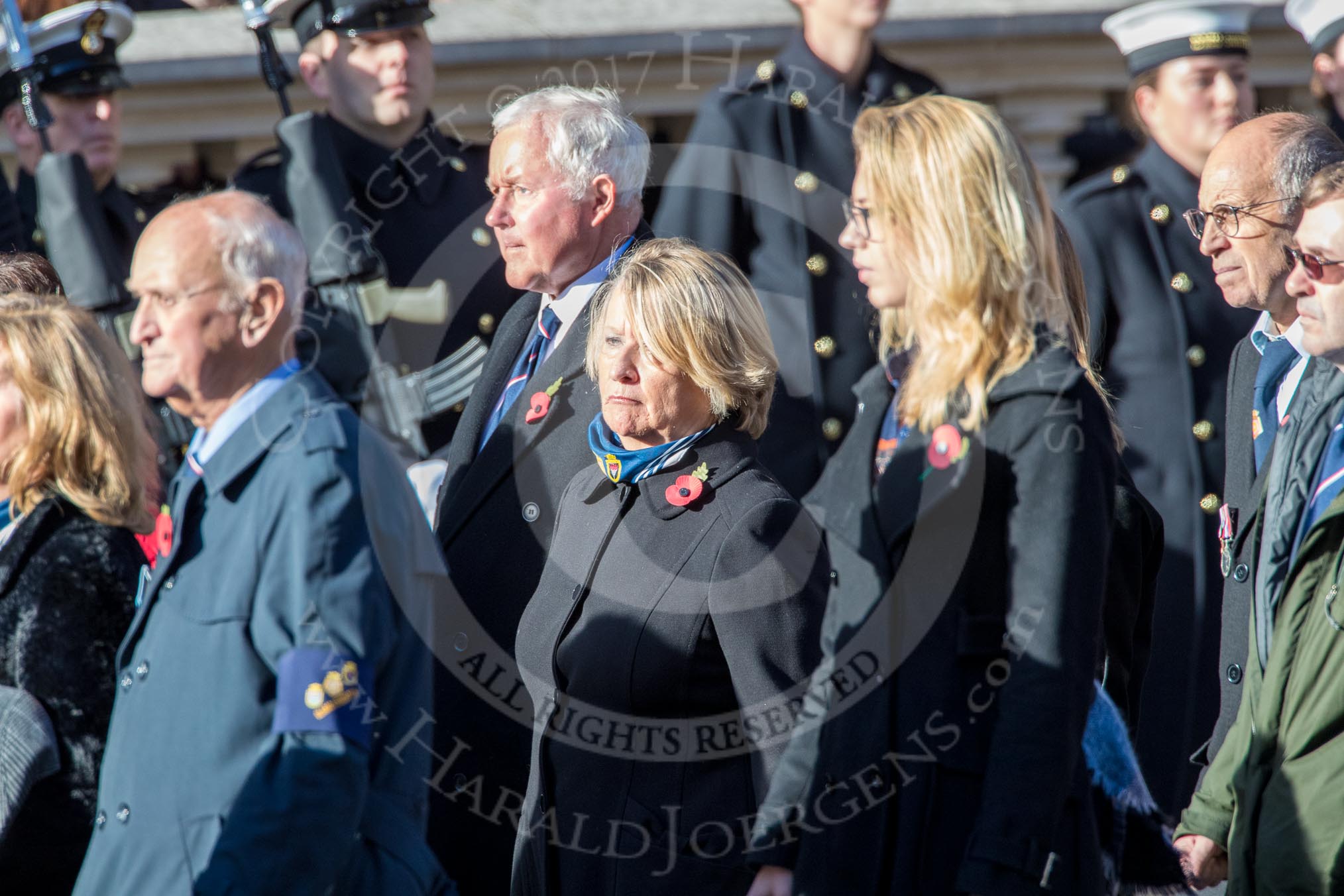 HMS Glorious, Ardent & Acasta Association  (GLARAC) Association (Group E17, 27 members) during the Royal British Legion March Past on Remembrance Sunday at the Cenotaph, Whitehall, Westminster, London, 11 November 2018, 11:43.