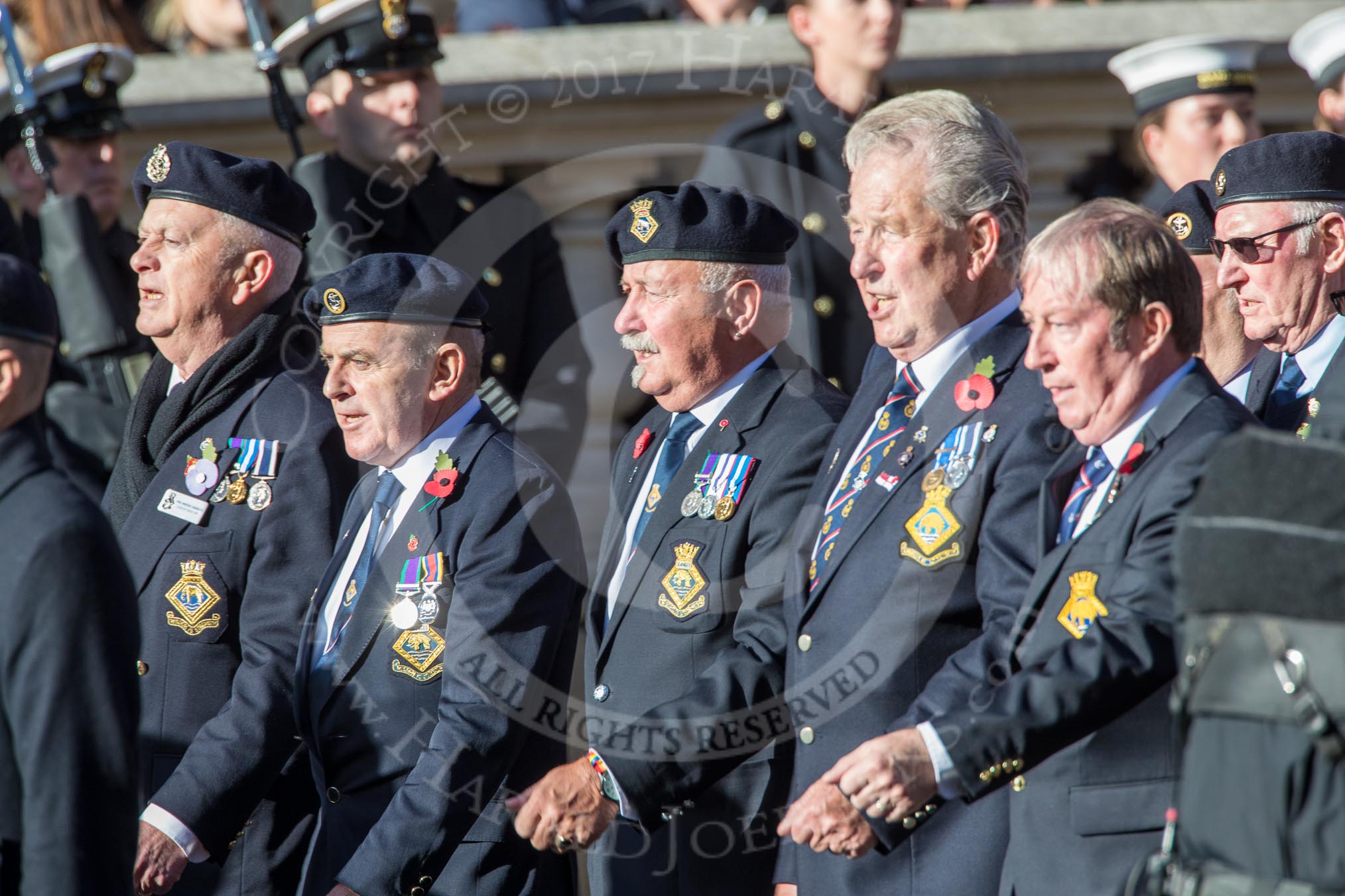 HMS Ganges Association  (Group E20, 30 members)during the Royal British Legion March Past on Remembrance Sunday at the Cenotaph, Whitehall, Westminster, London, 11 November 2018, 11:44.