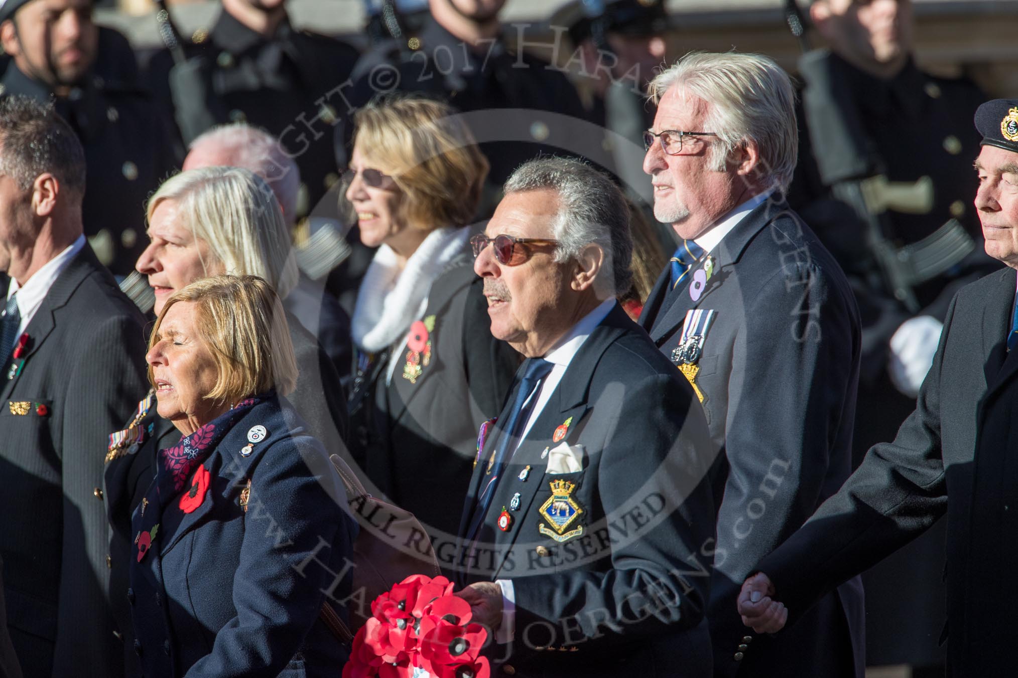 HMS Ganges Association  (Group E20, 30 members) during the Royal British Legion March Past on Remembrance Sunday at the Cenotaph, Whitehall, Westminster, London, 11 November 2018, 11:44.