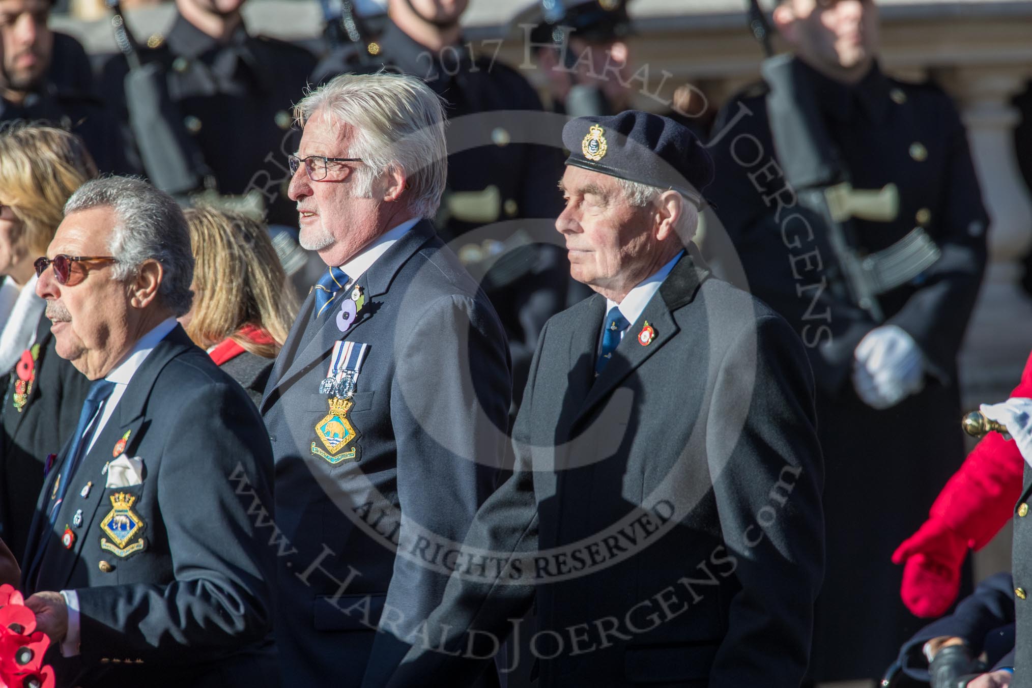 HMS Ganges Association  (Group E20, 30 members) during the Royal British Legion March Past on Remembrance Sunday at the Cenotaph, Whitehall, Westminster, London, 11 November 2018, 11:44.