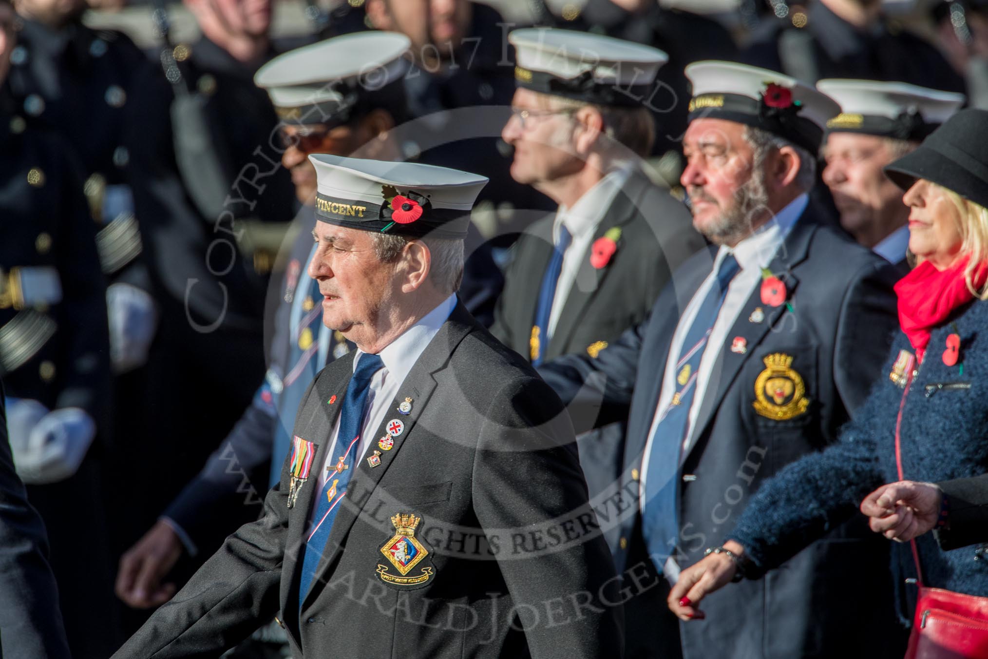 HMS Tiger Association (Group E25, 11 members) during the Royal British Legion March Past on Remembrance Sunday at the Cenotaph, Whitehall, Westminster, London, 11 November 2018, 11:44.