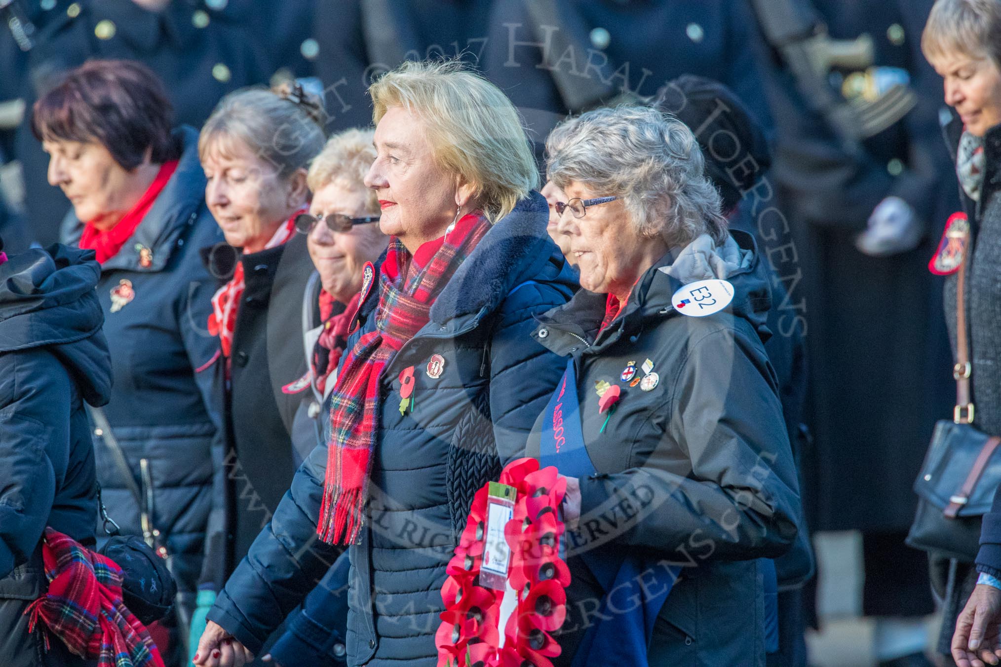 Queen Alexandra's Royal Naval Nursing Service Association  (Group E32, 32 members) during the Royal British Legion March Past on Remembrance Sunday at the Cenotaph, Whitehall, Westminster, London, 11 November 2018, 11:45.