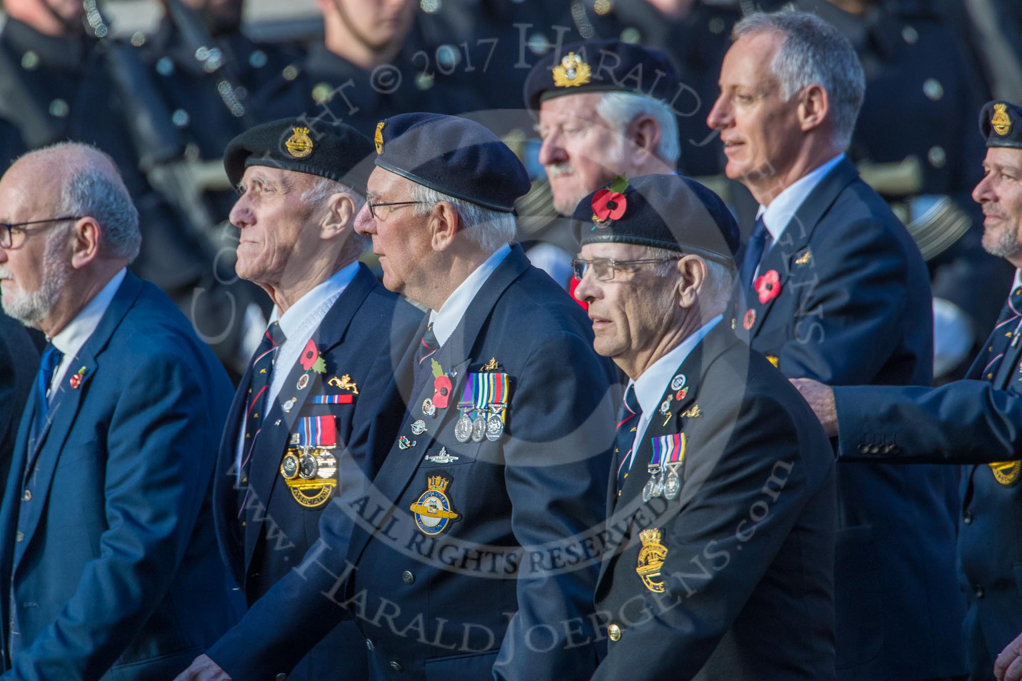 Submariners Association   (Group E38, 28 members) during the Royal British Legion March Past on Remembrance Sunday at the Cenotaph, Whitehall, Westminster, London, 11 November 2018, 11:46.