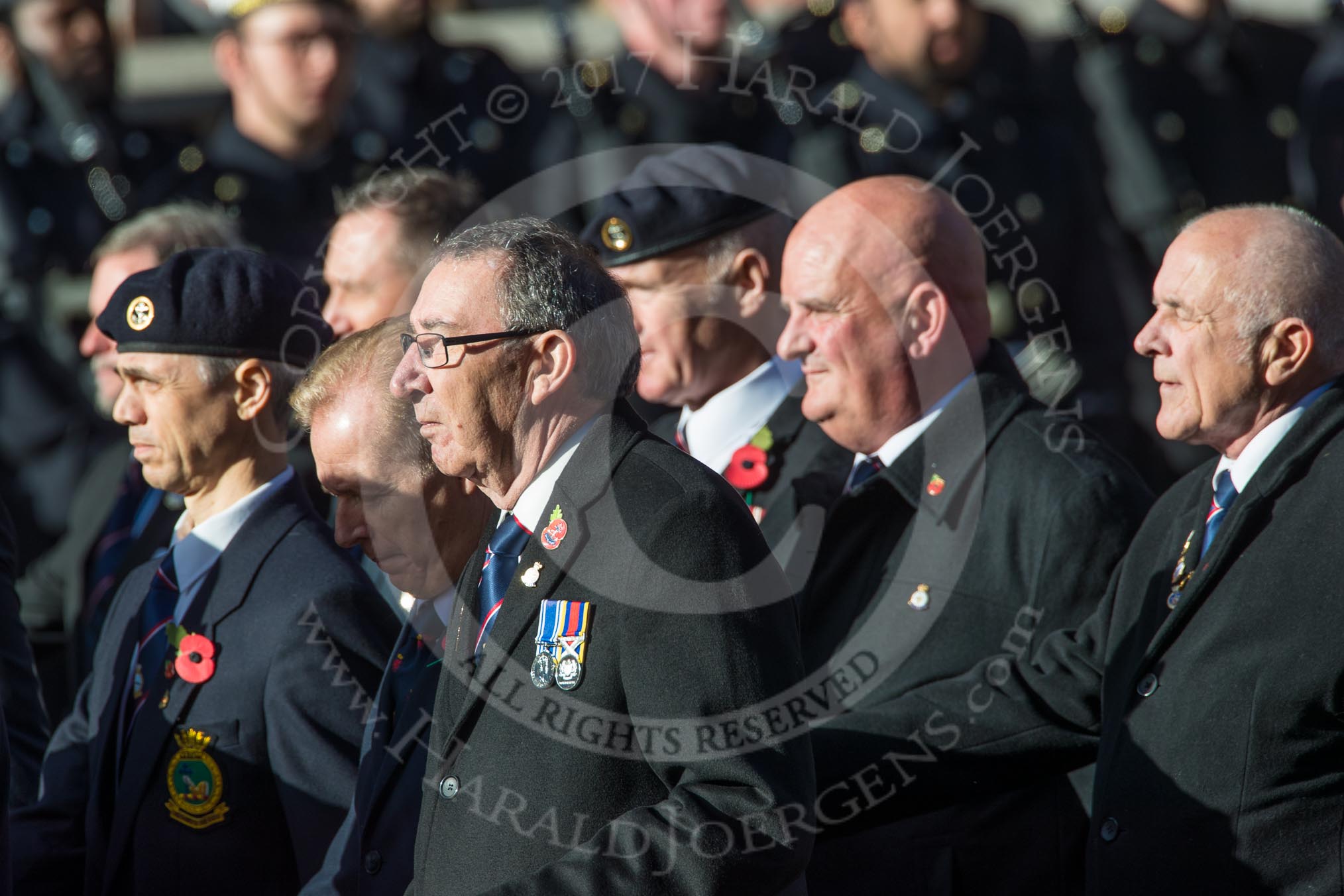 County Class Destroyer (Group E43, 30 members)  during the Royal British Legion March Past on Remembrance Sunday at the Cenotaph, Whitehall, Westminster, London, 11 November 2018, 11:47.