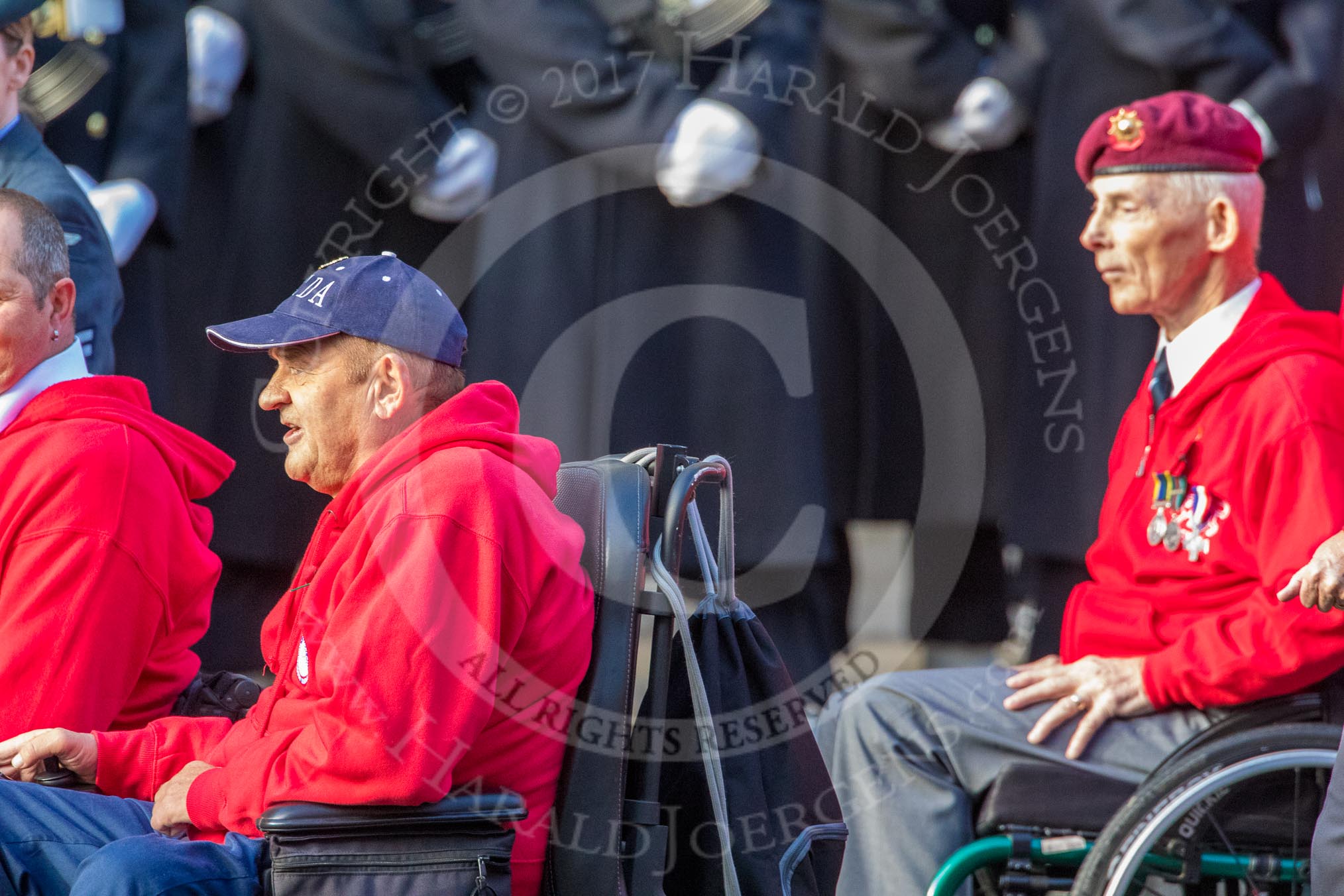 British Ex-Services Wheelchair Sports Association  (Group AA2, 14 members) during the Royal British Legion March Past on Remembrance Sunday at the Cenotaph, Whitehall, Westminster, London, 11 November 2018, 11:48.