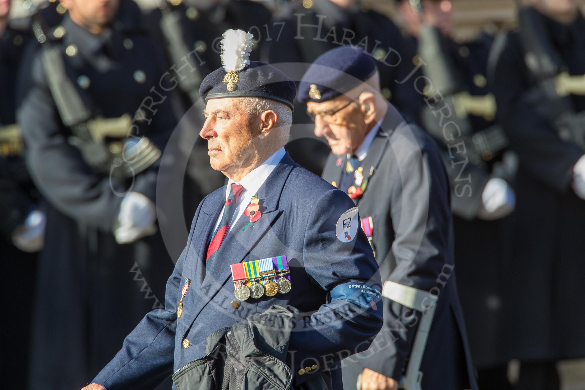 British Korean Veterans Association  (Group F2, 16 members) during the Royal British Legion March Past on Remembrance Sunday at the Cenotaph, Whitehall, Westminster, London, 11 November 2018, 11:49.