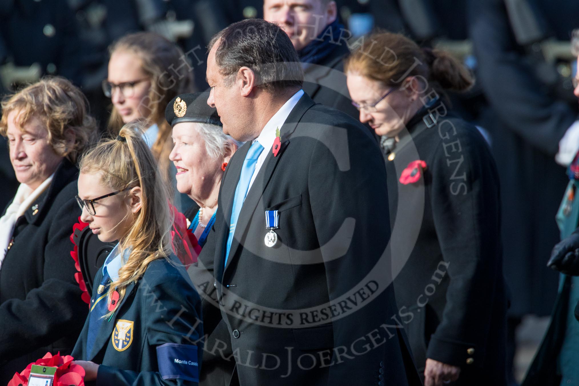The Monte Cassino Society (Group F6, 29 members) during the Royal British Legion March Past on Remembrance Sunday at the Cenotaph, Whitehall, Westminster, London, 11 November 2018, 11:50.