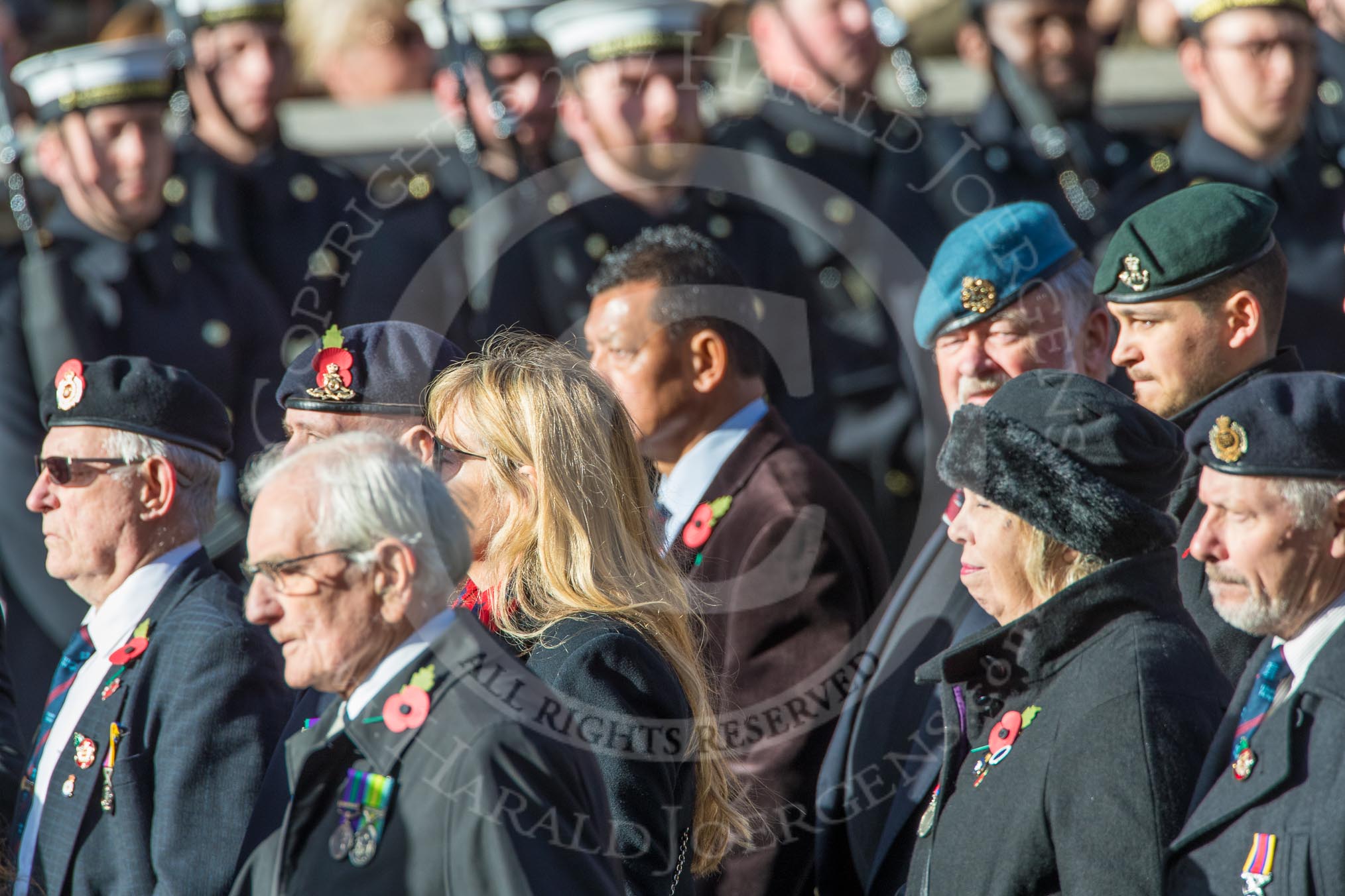 National Malay and Borneo Veterans Association  (Group F12, 76 members) during the Royal British Legion March Past on Remembrance Sunday at the Cenotaph, Whitehall, Westminster, London, 11 November 2018, 11:51.