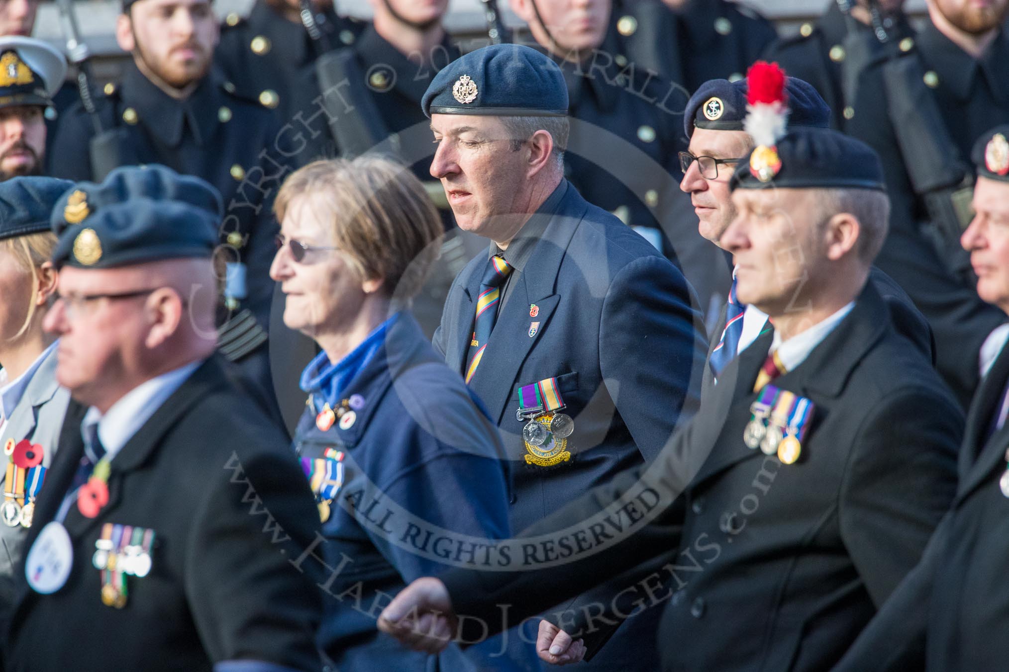 National Gulf Veterans and Families Association (Group F14, 25 members) during the Royal British Legion March Past on Remembrance Sunday at the Cenotaph, Whitehall, Westminster, London, 11 November 2018, 11:52.