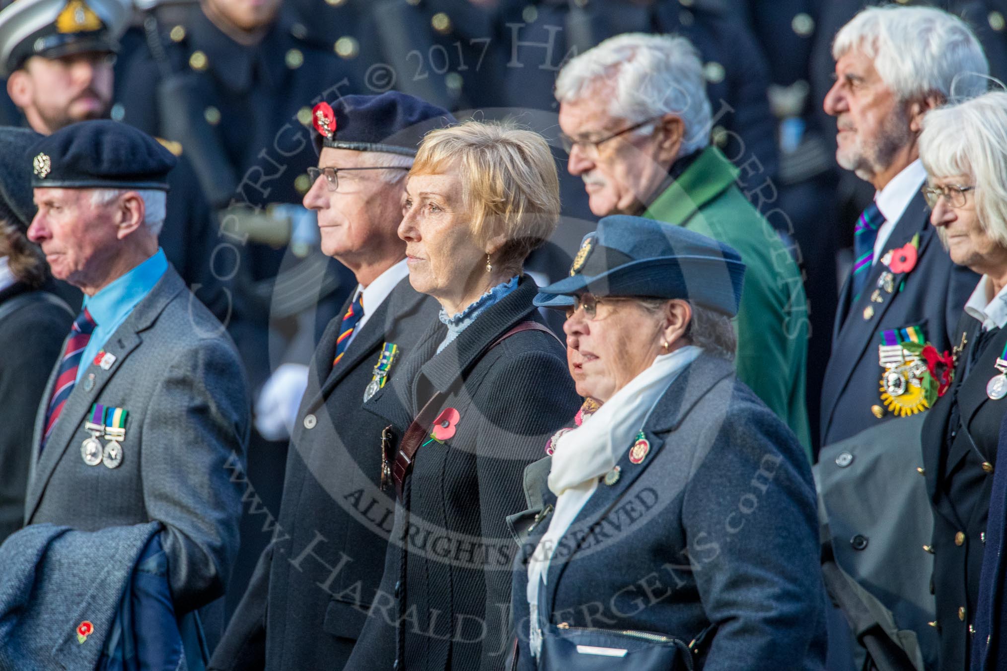 Aden Veterans Association (Group F16, 53 members) during the Royal British Legion March Past on Remembrance Sunday at the Cenotaph, Whitehall, Westminster, London, 11 November 2018, 11:52.