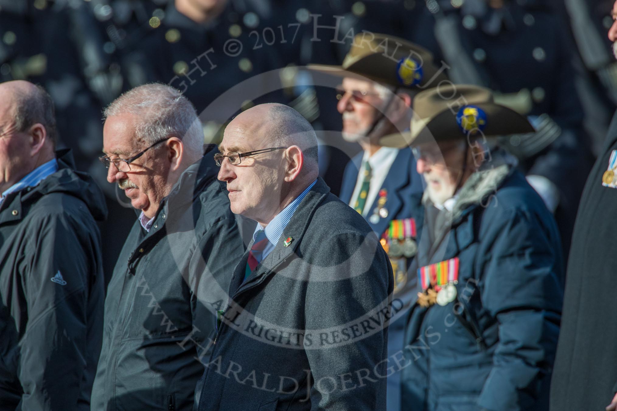 Irish United Nations Veterans Association  (Group F18, 14 members) during the Royal British Legion March Past on Remembrance Sunday at the Cenotaph, Whitehall, Westminster, London, 11 November 2018, 11:53.