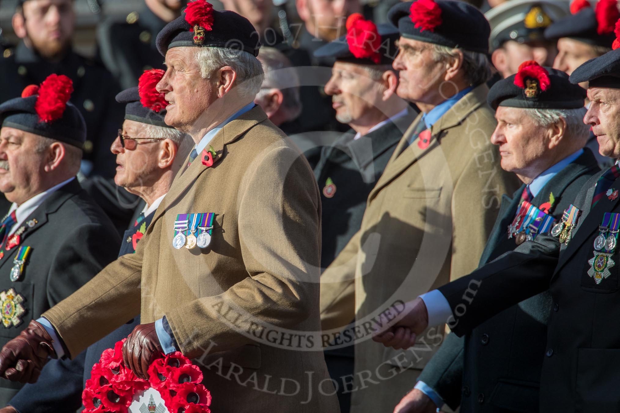 The Black Watch Association - London Branch (Group A10, 72 members) during the Royal British Legion March Past on Remembrance Sunday at the Cenotaph, Whitehall, Westminster, London, 11 November 2018, 11:57.