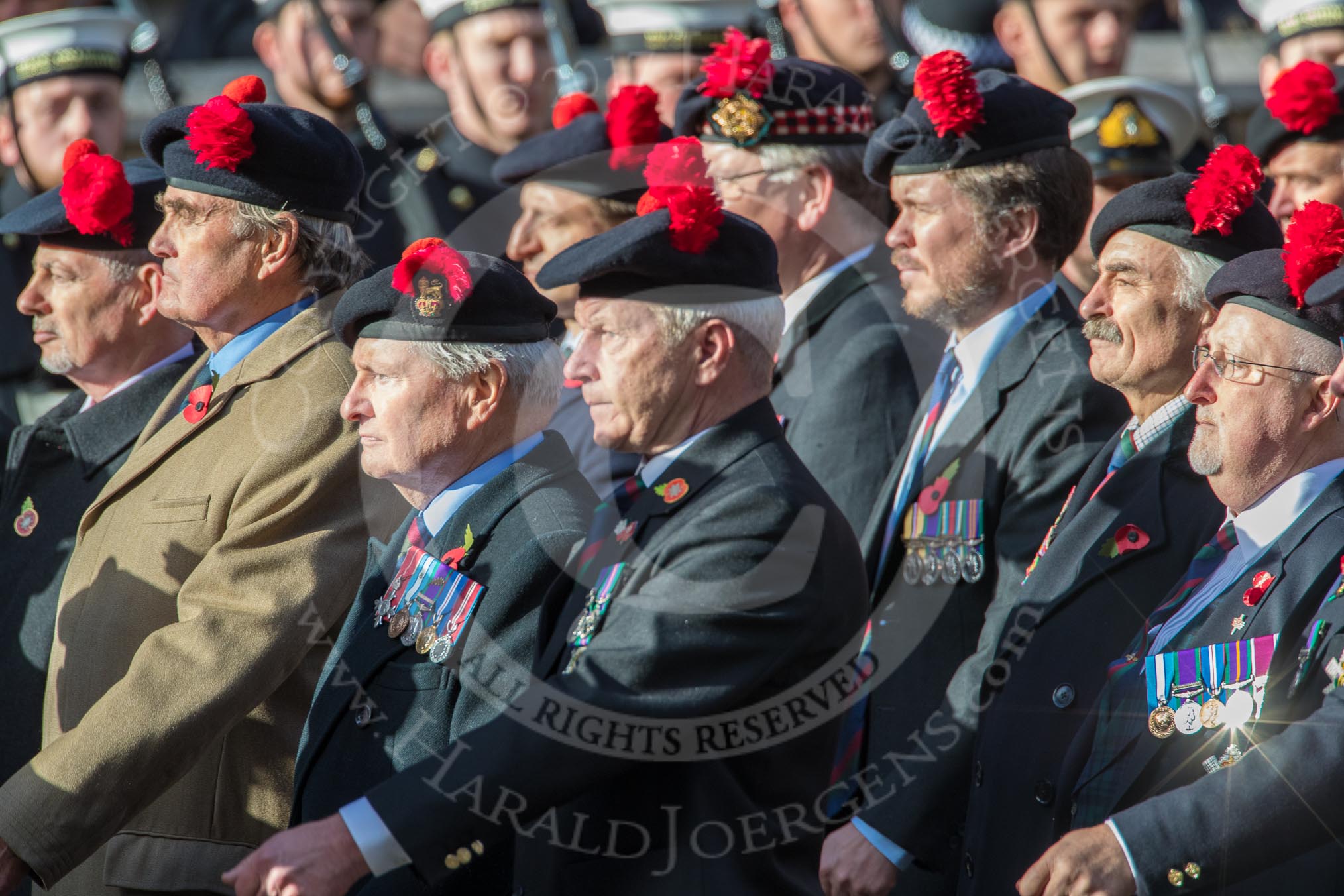 The Black Watch Association - London Branch (Group A10, 72 members) during the Royal British Legion March Past on Remembrance Sunday at the Cenotaph, Whitehall, Westminster, London, 11 November 2018, 11:57.