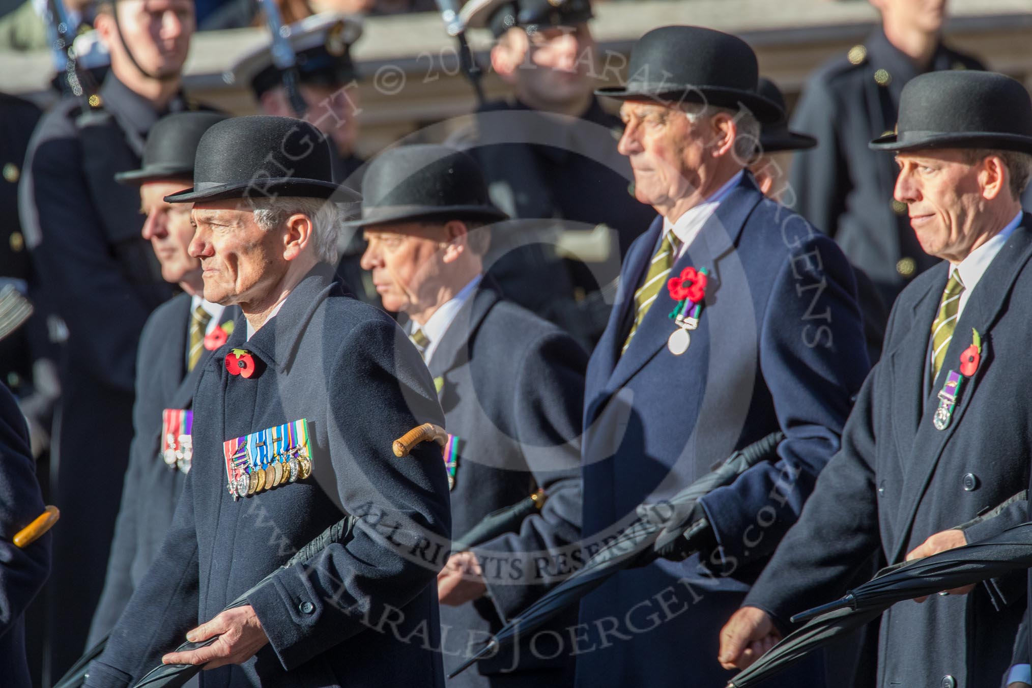 Green Howards Association (Group A22, 35 members) during the Royal British Legion March Past on Remembrance Sunday at the Cenotaph, Whitehall, Westminster, London, 11 November 2018, 11:59.