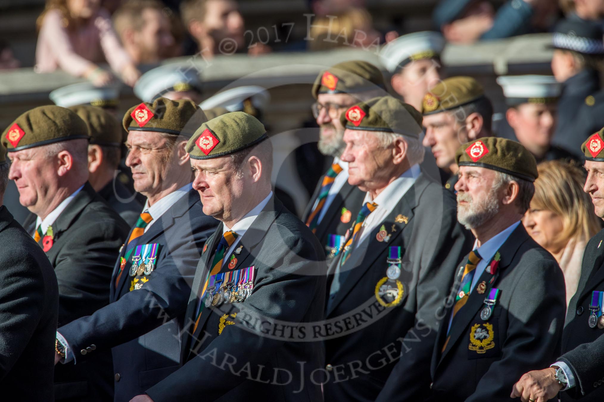The King's Own Royal Border Regiment (Group A24, 80 members) during the Royal British Legion March Past on Remembrance Sunday at the Cenotaph, Whitehall, Westminster, London, 11 November 2018, 12:00.