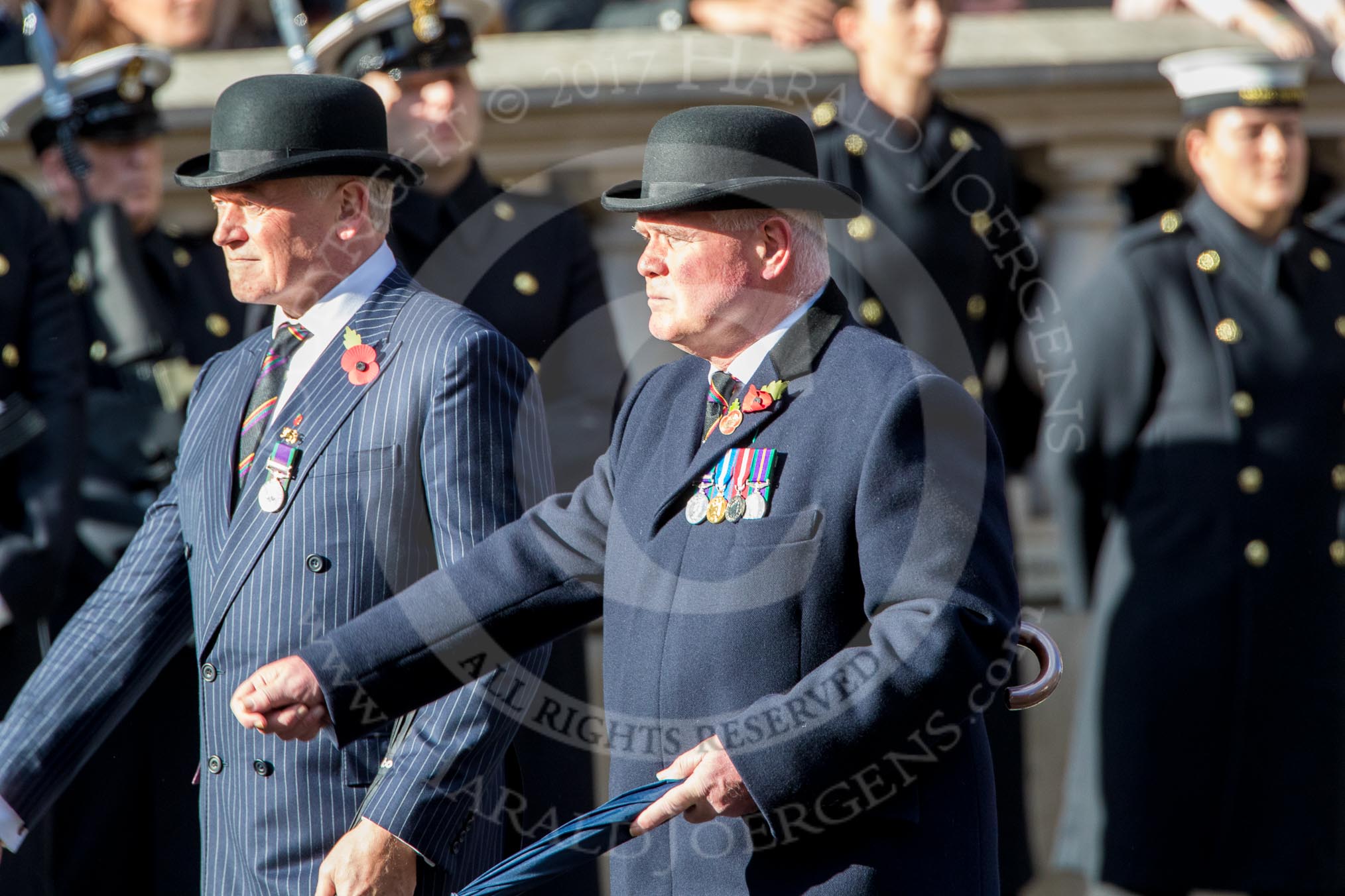 The Royal Hampshire Regimental Association (Group A27, 51 members) during the Royal British Legion March Past on Remembrance Sunday at the Cenotaph, Whitehall, Westminster, London, 11 November 2018, 12:01.