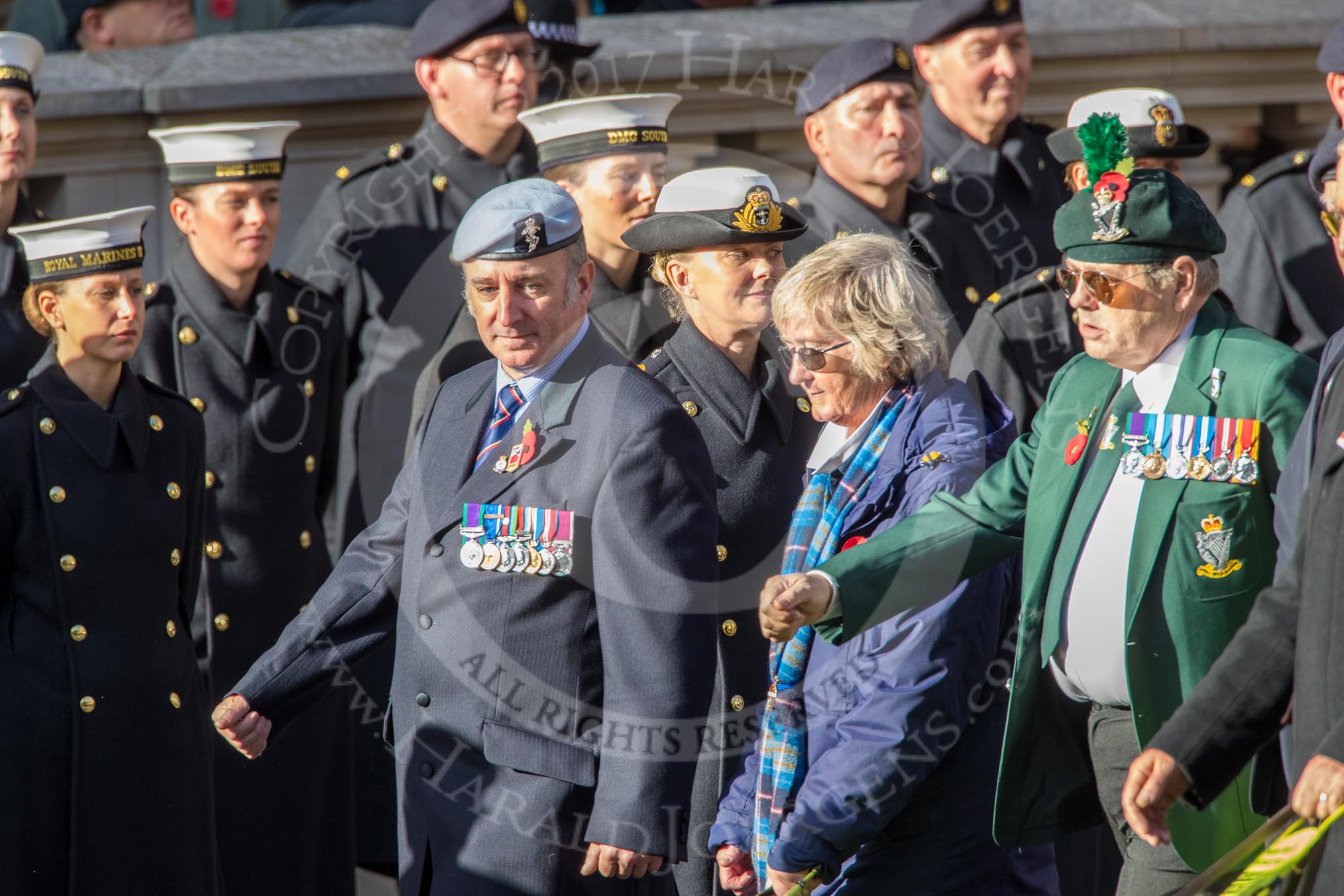 Blind Veterans UK (Group AA7, 215 members) during the Royal British Legion March Past on Remembrance Sunday at the Cenotaph, Whitehall, Westminster, London, 11 November 2018, 12:05.