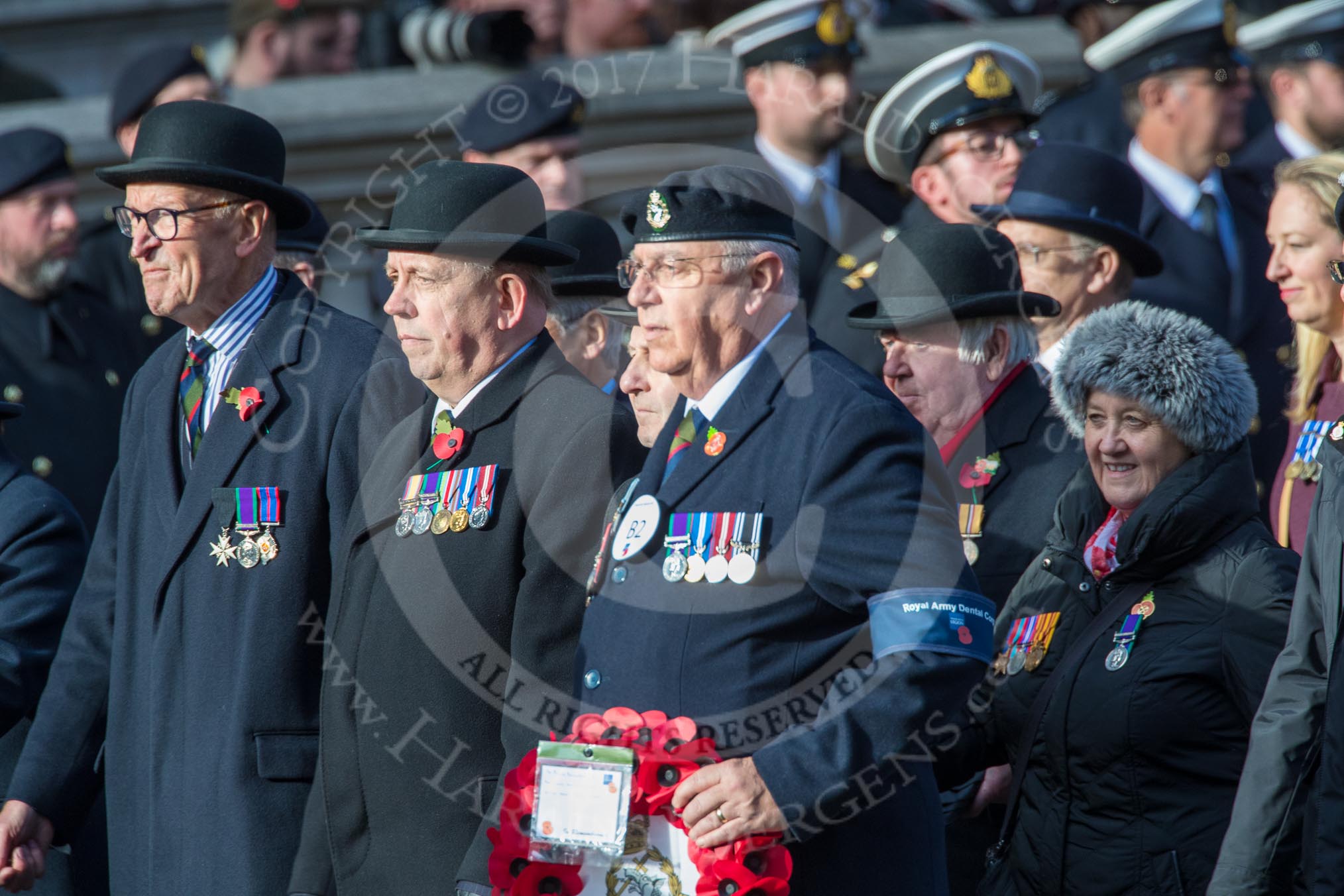 RAVC and RADC Associations (Group B2, 27 members) during the Royal British Legion March Past on Remembrance Sunday at the Cenotaph, Whitehall, Westminster, London, 11 November 2018, 12:05.