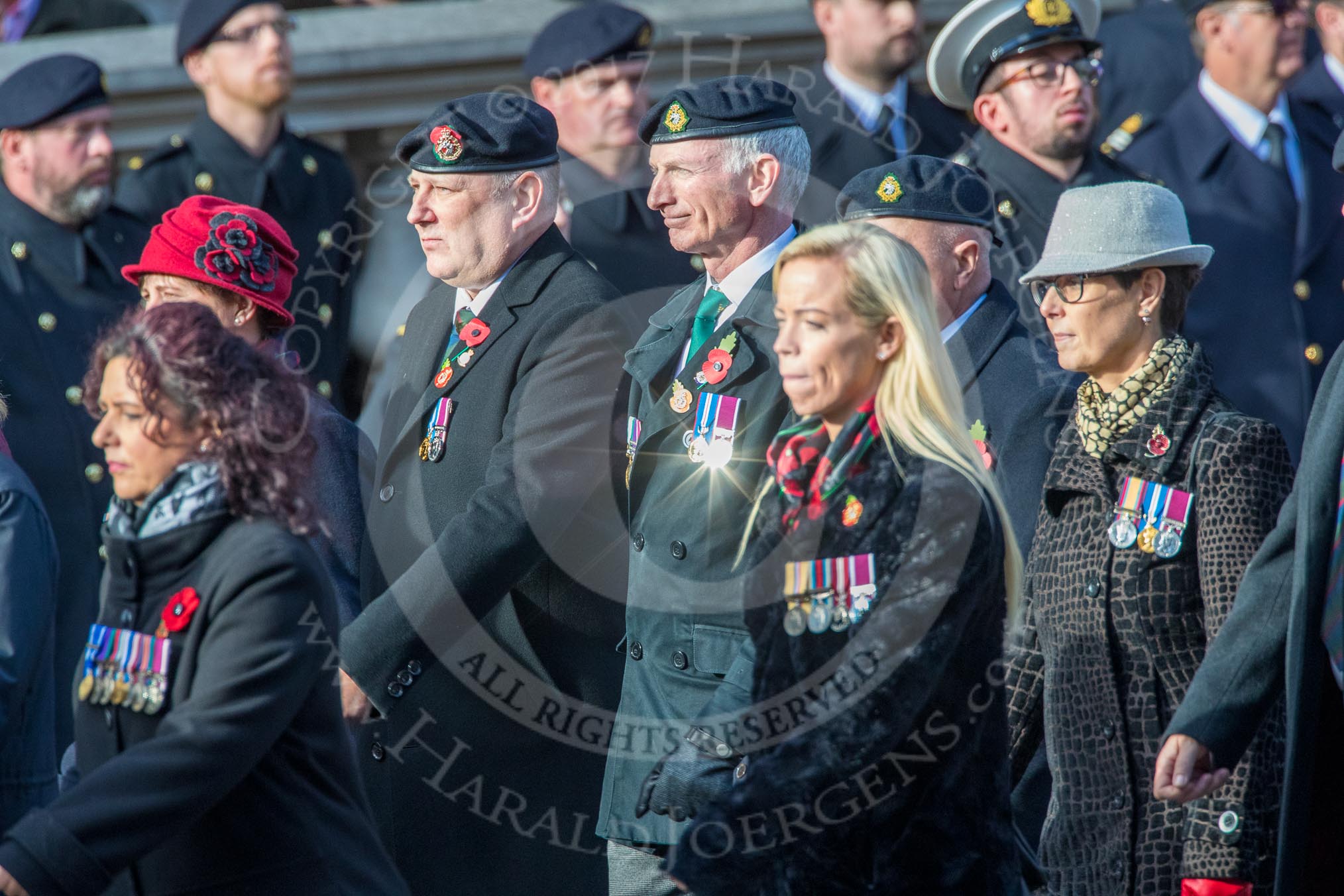 RAVC and RADC Associations (Group B2, 27 members) during the Royal British Legion March Past on Remembrance Sunday at the Cenotaph, Whitehall, Westminster, London, 11 November 2018, 12:05.