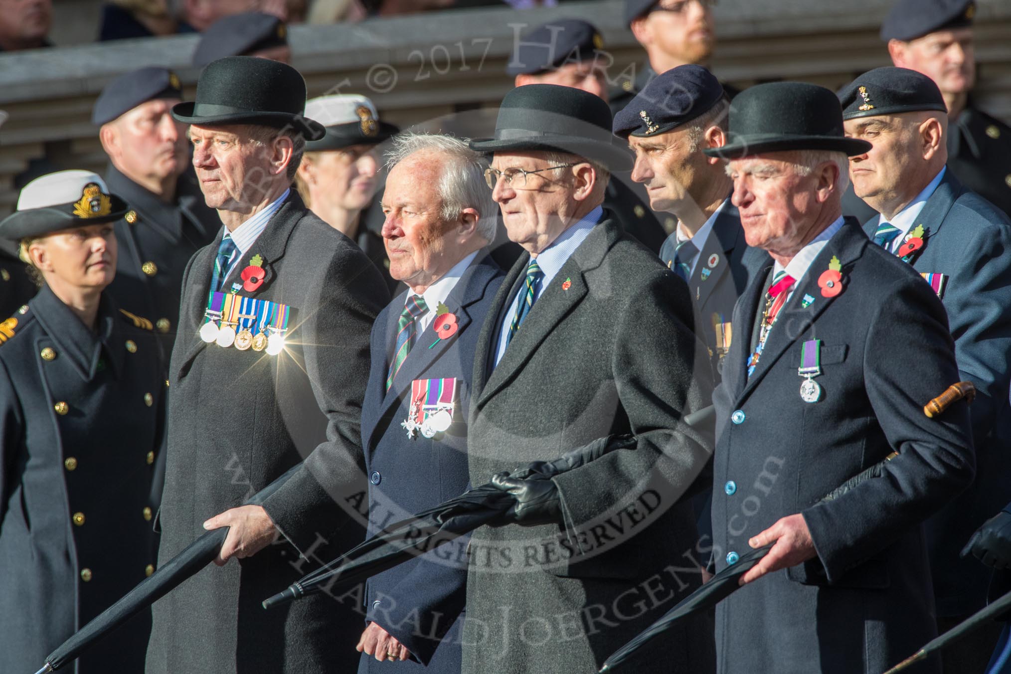 Royal Signals Association (Group B6, 49 members) during the Royal British Legion March Past on Remembrance Sunday at the Cenotaph, Whitehall, Westminster, London, 11 November 2018, 12:06.
