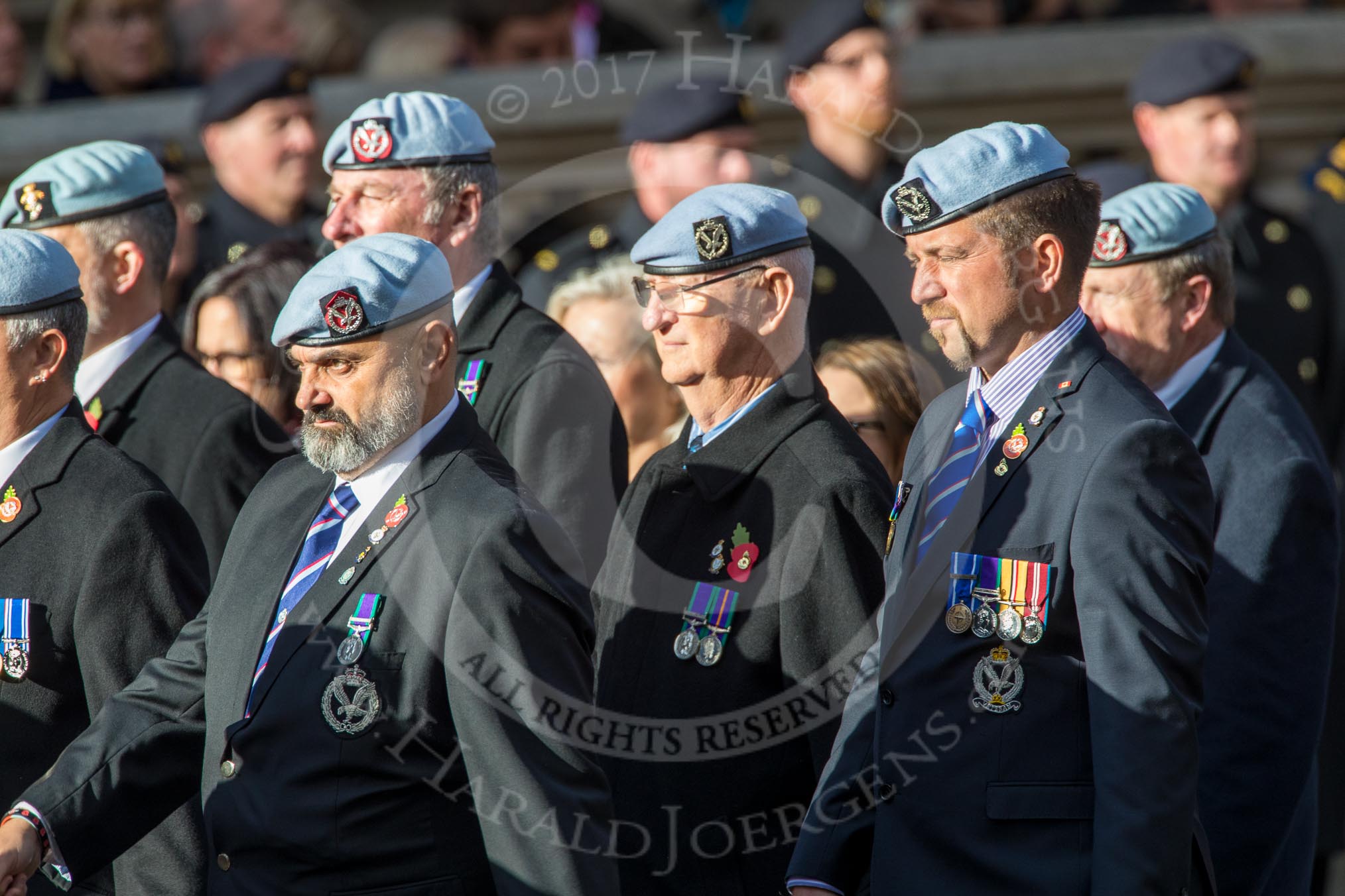 Army Air Corps Veteran Association (Group B7, 42 members) during the Royal British Legion March Past on Remembrance Sunday at the Cenotaph, Whitehall, Westminster, London, 11 November 2018, 12:07.