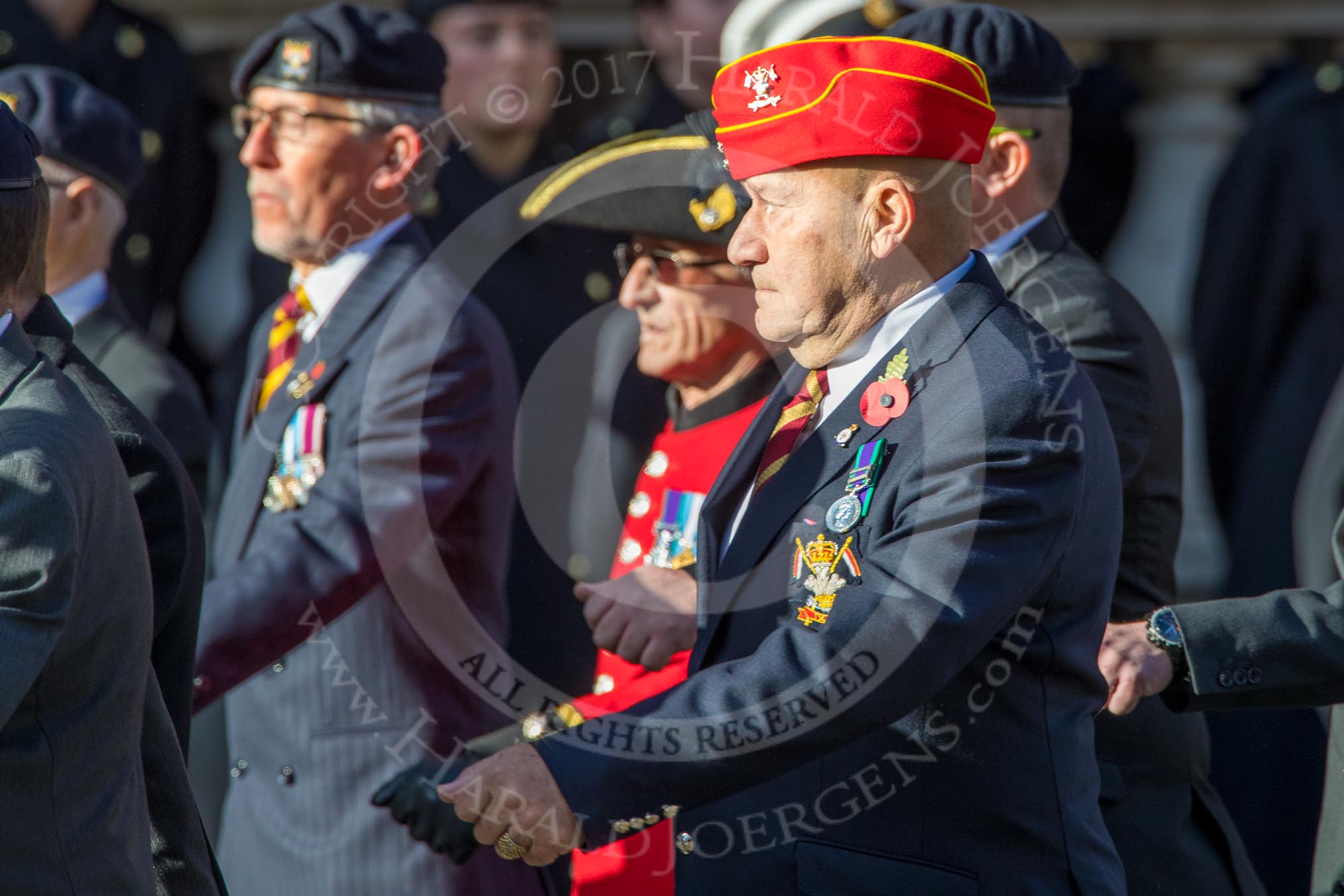 The Royal Lancers (Group B22, 24 members) during the Royal British Legion March Past on Remembrance Sunday at the Cenotaph, Whitehall, Westminster, London, 11 November 2018, 12:10.