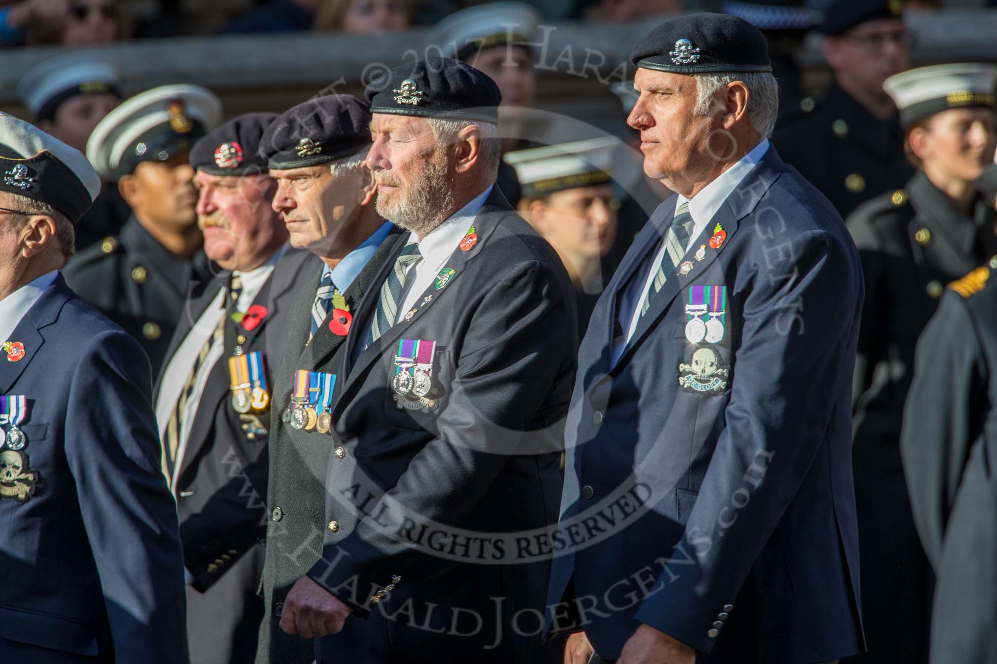 17th/21st Lancers (Death or Glory Boys) Veterans Association (Group B24, 35 members) during the Royal British Legion March Past on Remembrance Sunday at the Cenotaph, Whitehall, Westminster, London, 11 November 2018, 12:11.