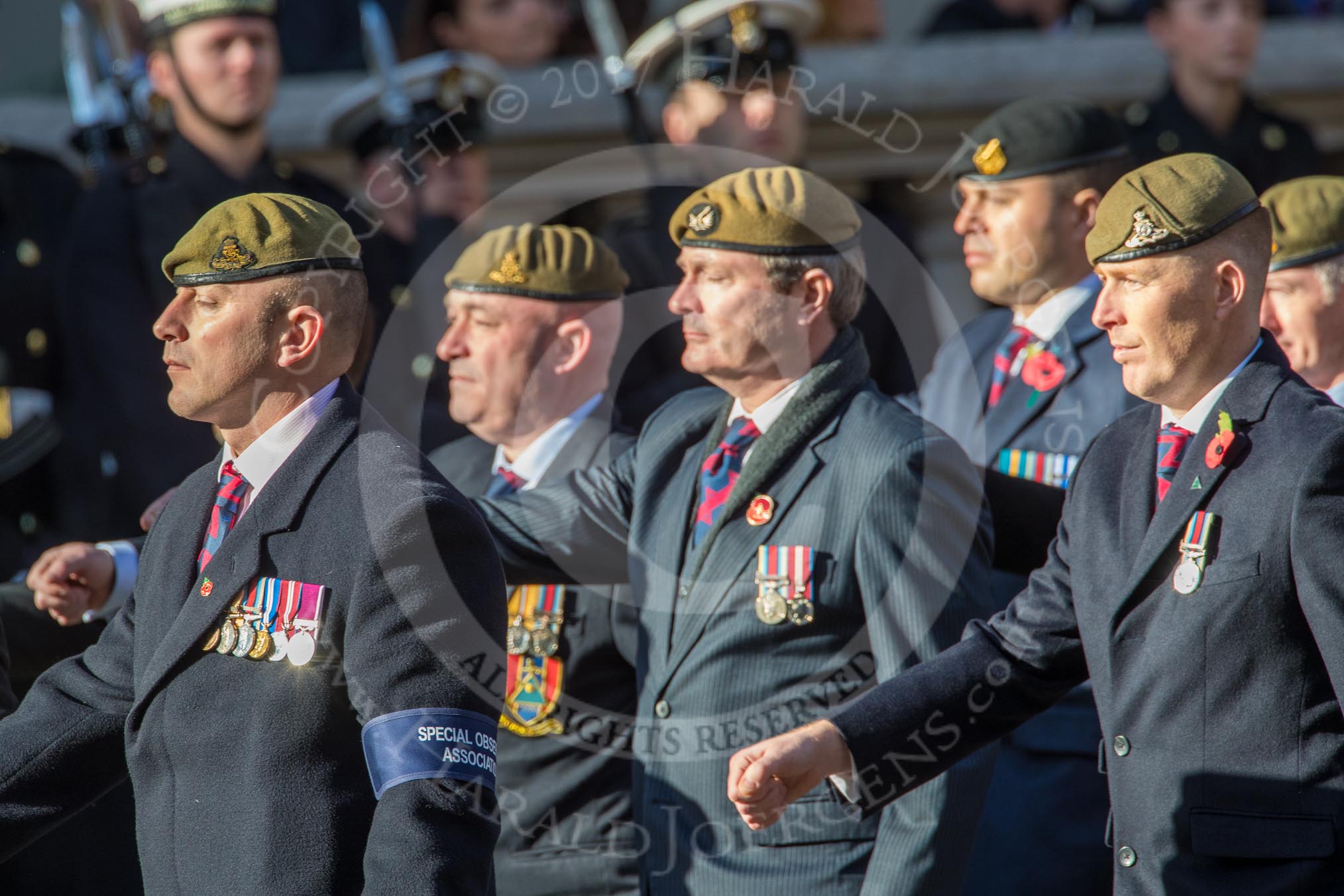 Special Observer Association (Group B27, 26 members) during the Royal British Legion March Past on Remembrance Sunday at the Cenotaph, Whitehall, Westminster, London, 11 November 2018, 12:12.