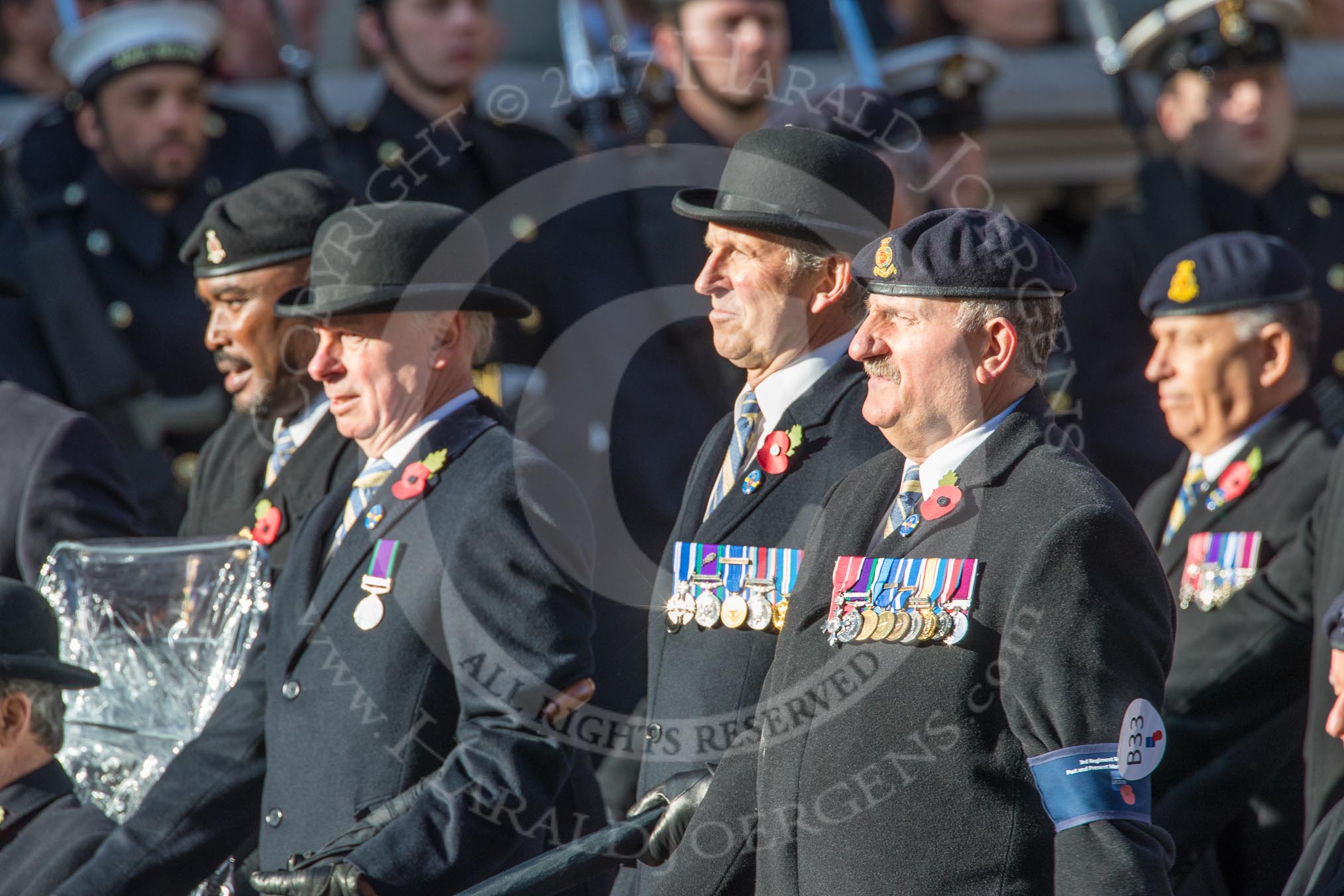 3rd Regiment Royal Horse Artillery Past and Present(Group B33, 70 members) during the Royal British Legion March Past on Remembrance Sunday at the Cenotaph, Whitehall, Westminster, London, 11 November 2018, 12:12.